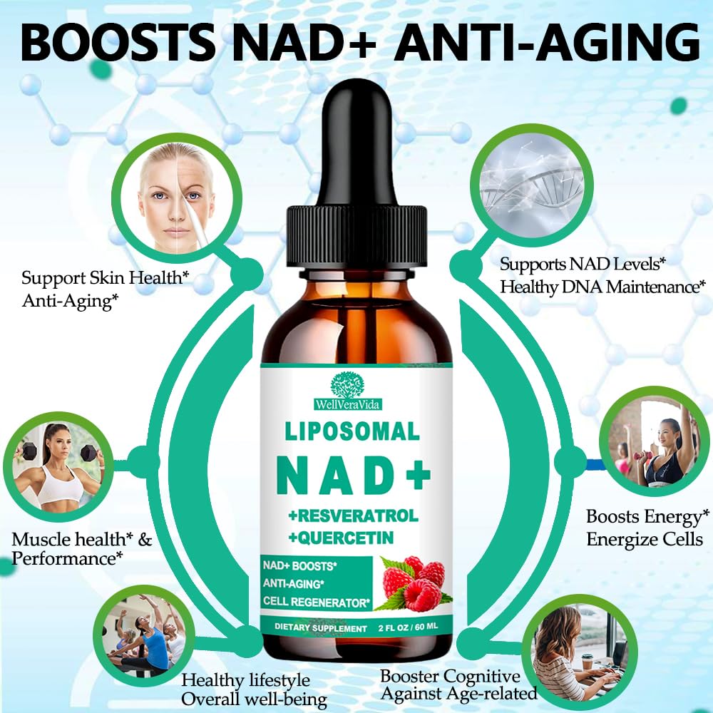 NAD Supplements for Women & Men, Liposomal NAD Nicotinamide Riboside Resveratrol 900mg, TMG, Quercetin, Vitamin B3, Organic Liquid NAD Resveratrol Supplement for Longevity, Energy, Anti-Aging, Focus WellVeraVida Au supplements