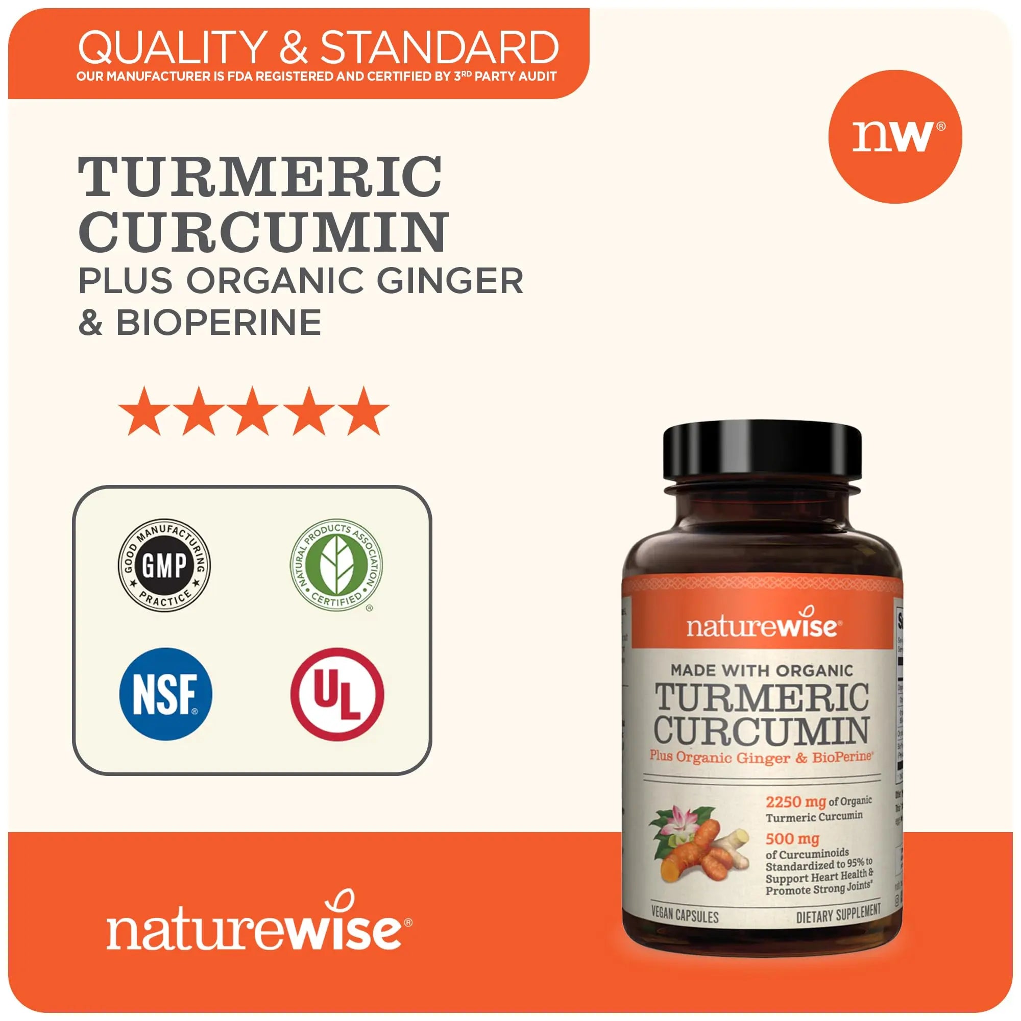 NatureWise Curcumin Turmeric 2250mg | 95% Curcuminoids & BioPerine Black Pepper NatureWise Au supplements