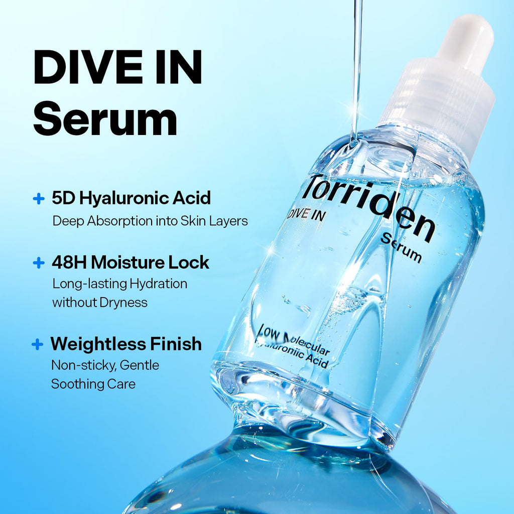 Torriden DIVE IN Hyaluronic Acid Serum for Deep Hydration | Korean K-Beauty Glass Skin Plump Glow