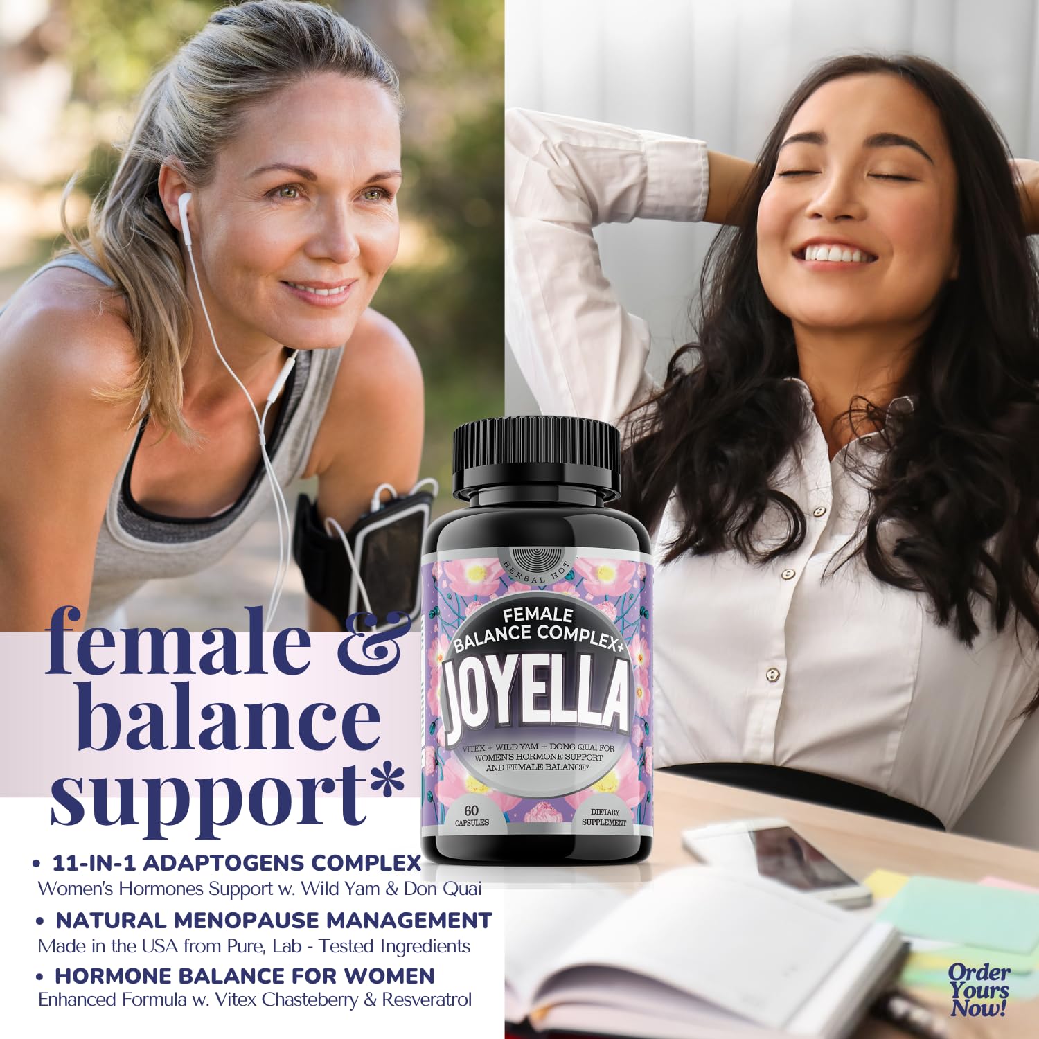 11-in-1 Hormonal Balance, Relief for Menopause Symptoms, Helps Reduce Hot Flashes, Night Sweats, and Mood Swings, Clinically Proven Ingredients, Natural PMS Support, Made in USA, 3rd Party-Tested HERBAL HOT Au supplements