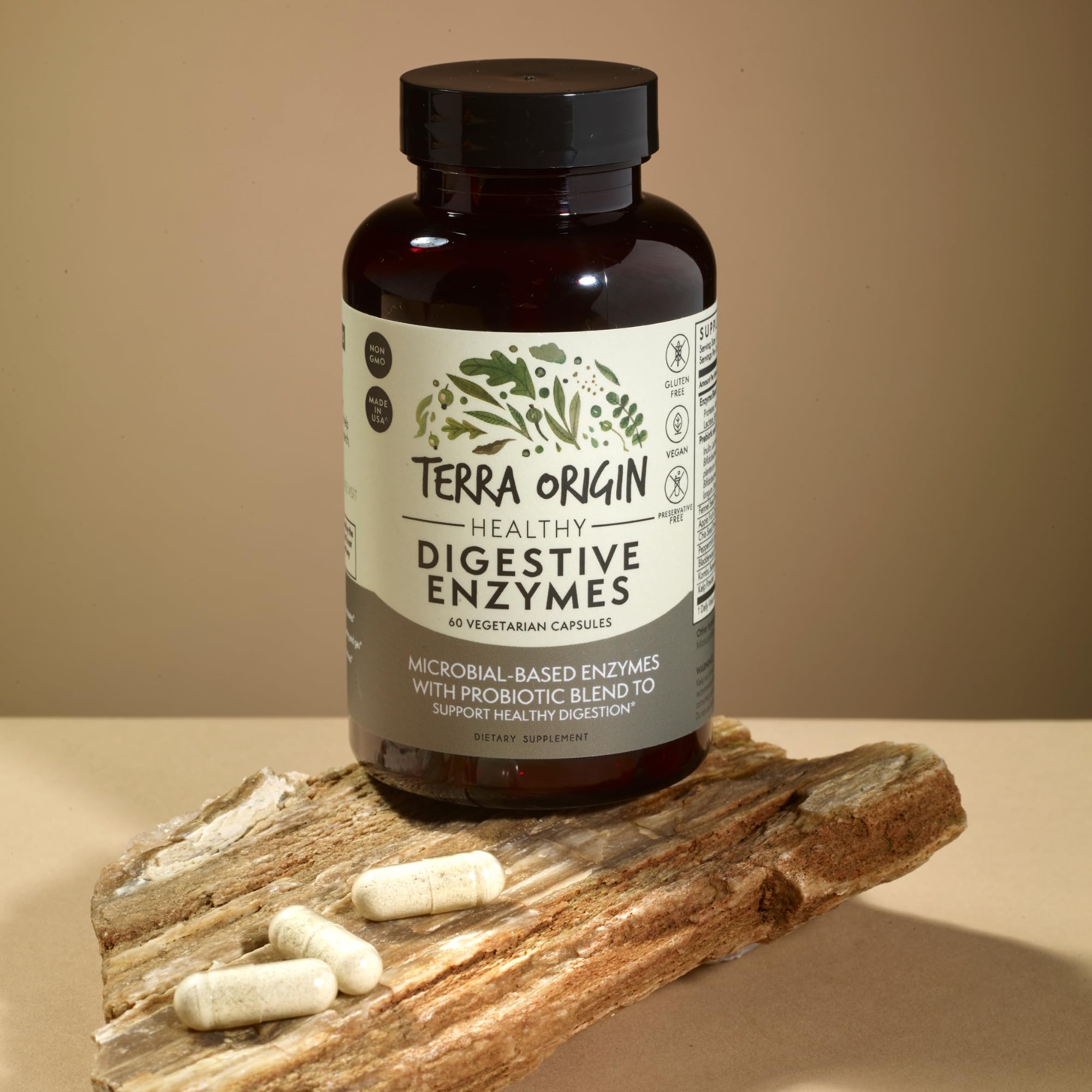 TERRA ORIGIN Digestive Enzymes with Probiotics & Prebiotics | 60 Capsules | Supports Digestive Gut Health | Non GMO, Gluten Free,