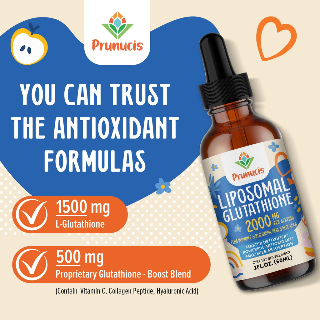 Prunucis 2000MG Liposomal Glutathione Liquid, 98% Absorption, Active Form L-Glutathione Supplement,