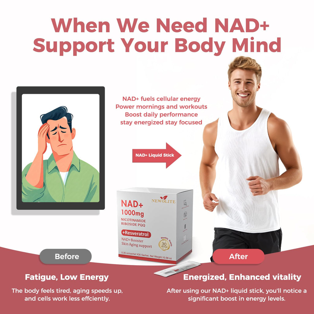 NAD+ Liquid Supplement 1000mg 30 Sachet, Nicotinamide Riboside & Resveratrol with PQQ DNA Repair Advanced NAD Supplement for Men & Women,Boosts Cellular Energy NEWOLITE Au supplements