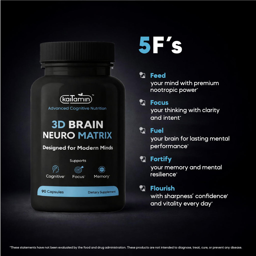 Brain Neuro Matrix – Memory & Focus Nootropic with Ginkgo Biloba & Huperzine A – Caffeine-Free Vegan Brain Supplement for Clarity, Focus & Mood – 90 Capsules (3-Month Supply) Kaitamin Au supplements