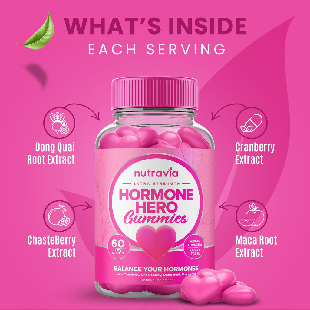 Hormone Balance For Women Gummies + PMS Relief Supplement - Supports Mood Swings, Clear Skin, Reduced Cramps and Bloating - Hormonal PMS Gummies PCOS Vitamin with Cranberry, Dong Quai (60 Gummies) Nutravia Au supplements