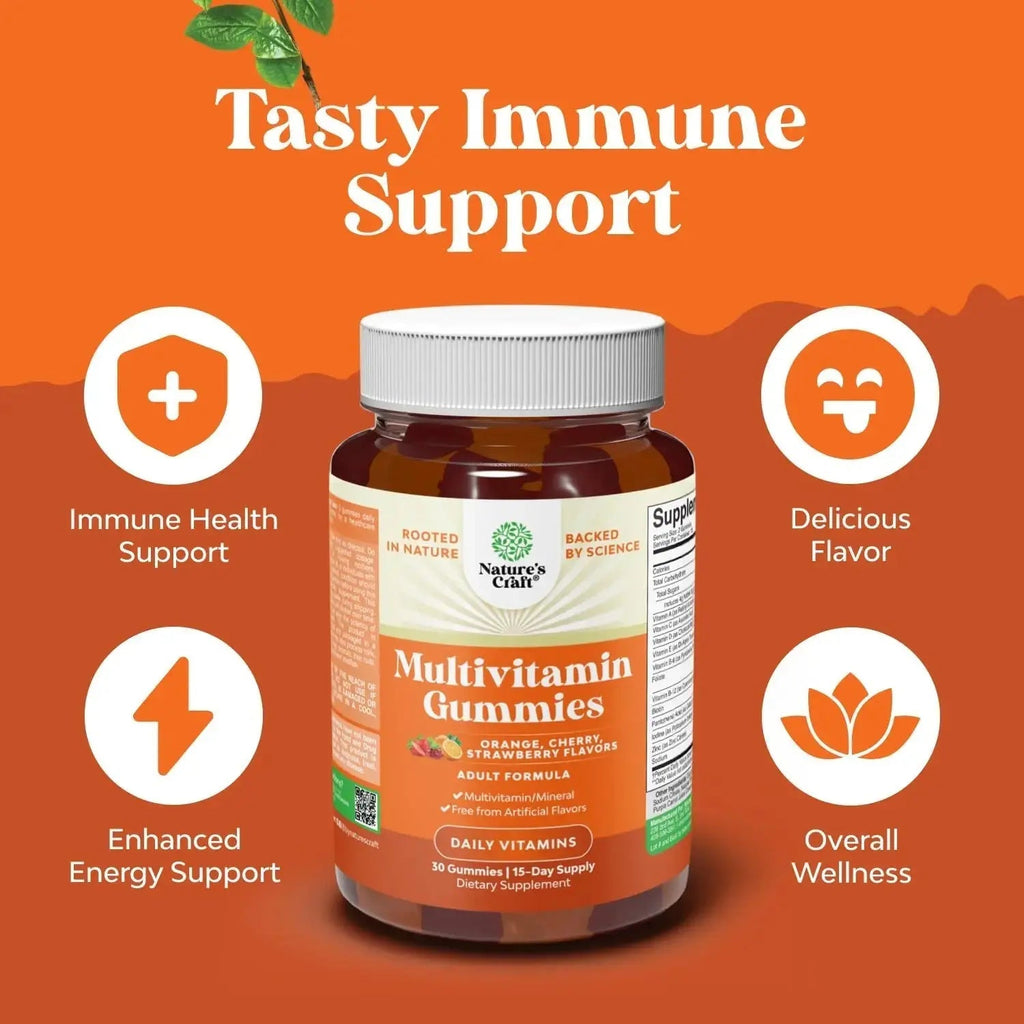 Bundle of Potent Daily Multivitamin Gummies - Wellness Blend of Vitamin D A C E B12 Zinc & Biotin for Energy & Immunity and Vitamin D3 Gummies Natures Craft Au supplements