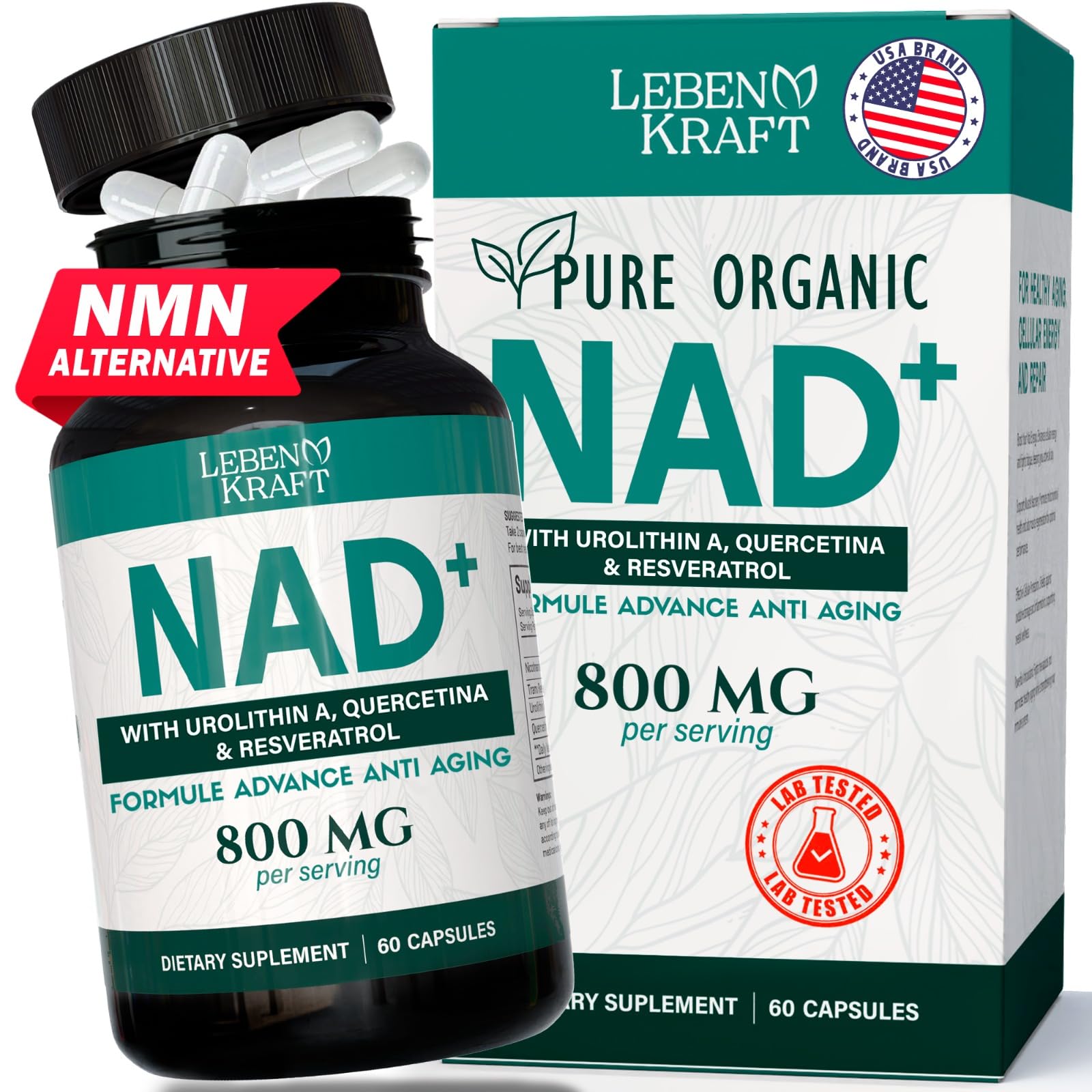 LebenKraft NAD Supplement Pure Organic | NMN Supplement Alternative | Boost Energy & Cellular Health | Urolithin A, Resveratrol, Quercetin for Antioxidant Power | for Women and Men LebenKraft Au supplements