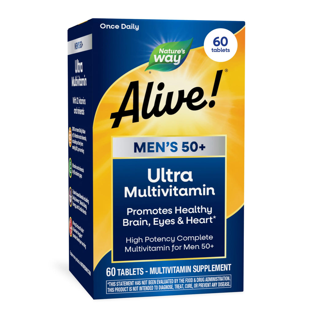 Nature's Way Alive! Men’s 50+ Daily Ultra Multivitamin, High Potency Formula, Supports Healthy Brain, Eyes & Heart*, with Methylated B12