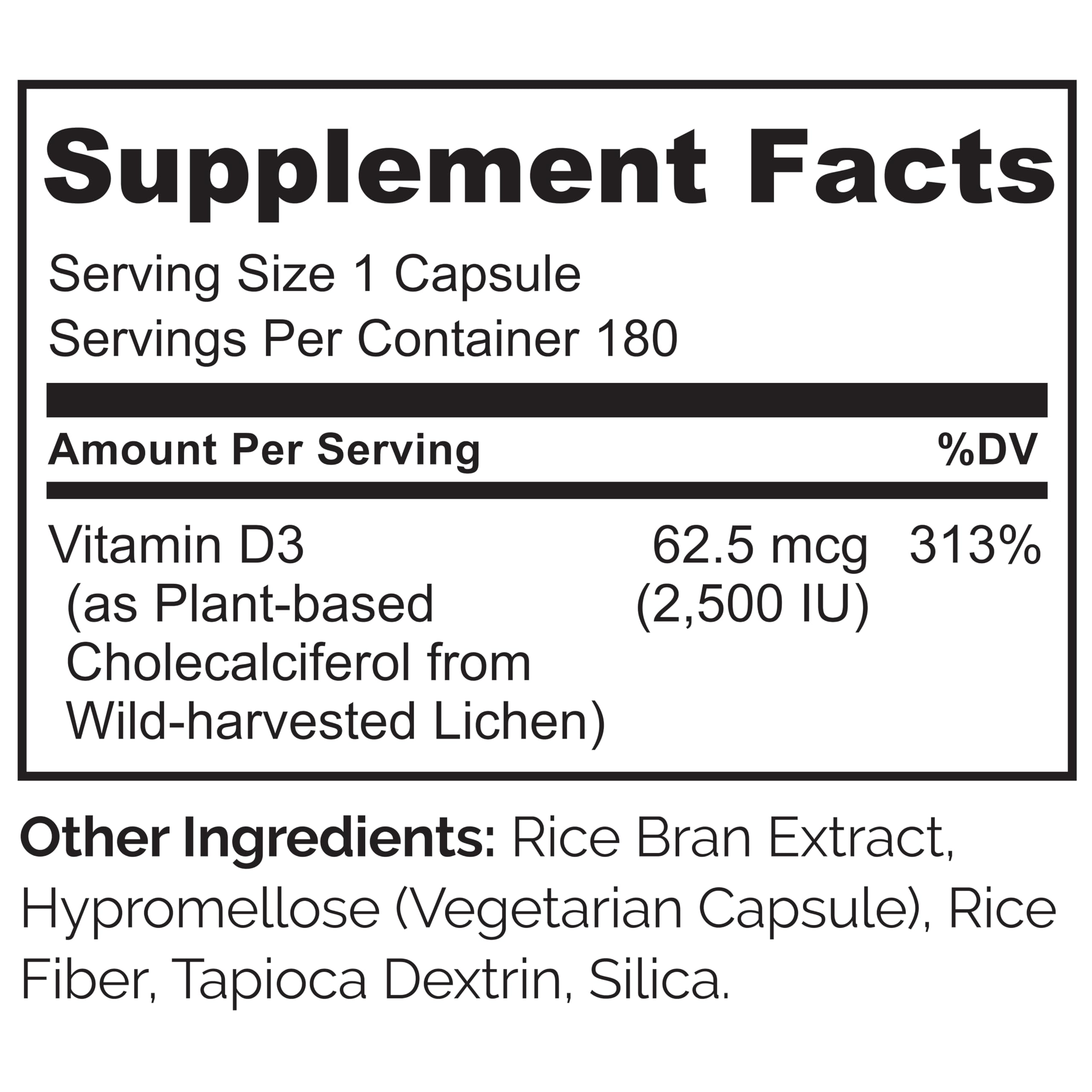 NATURELO Vitamin D - 2500 IU - Plant Based from Lichen - Natural D3 Supplement for Immune System, Bone Support, Joint Health - Vegan