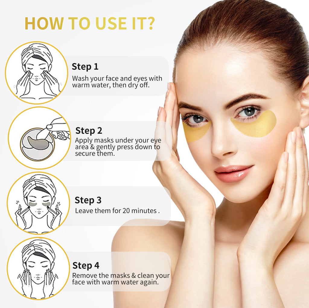 NAZANO 24K Gold Under Eye Patches - 60 Pack for Puffy Eyes, Dark Circles, Bags & Wrinkles