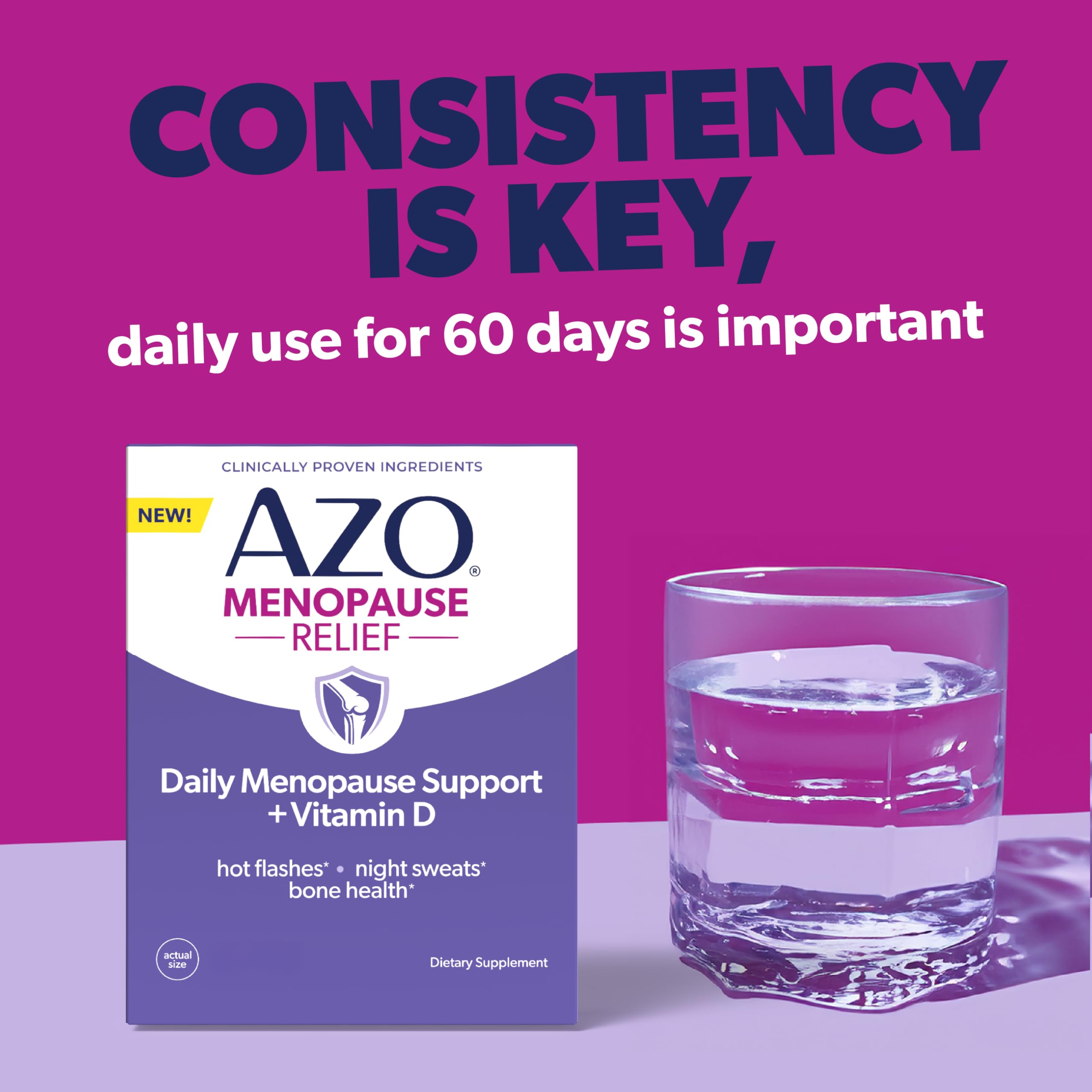 AZO® Daily Menopause Relief + Vitamin D to Support Strong Bones, Menopause Supplements for Women, Reduces Hot Flashes and Night Sweats* - 30 Count AZO Au supplements