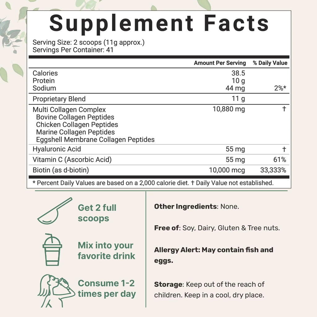Multi Collagen Peptides Powder, 16 Oz - Hydrolyzed Protein Peptides Micro Ingredients Au supplements