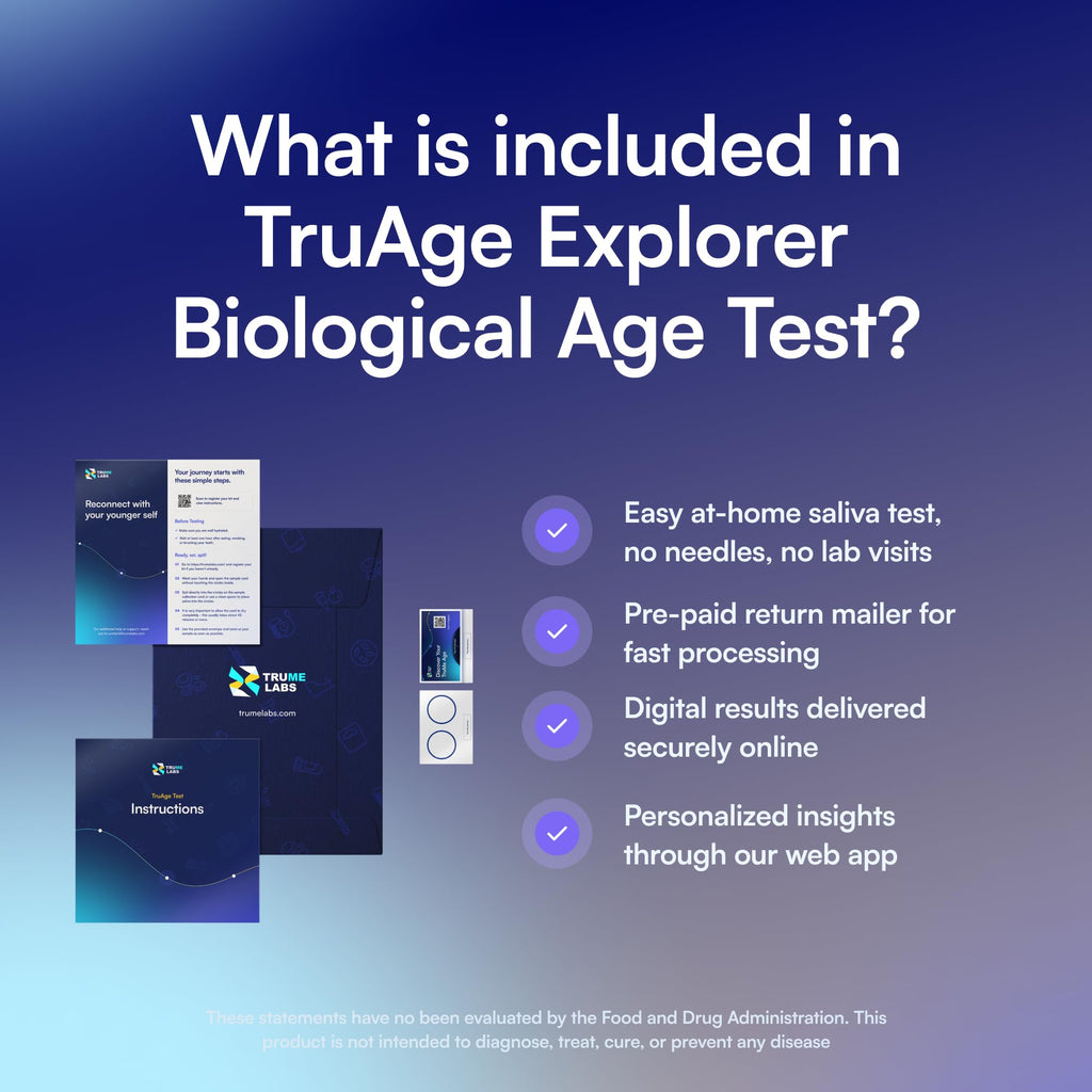 TruMe Labs Biological Age at-Home Test Kit (Saliva) – Biological Age Estimate + Peer Percentile Comparison, 10-Page Action Plan, Results in 1–2 Weeks. TruMe Labs Au supplements