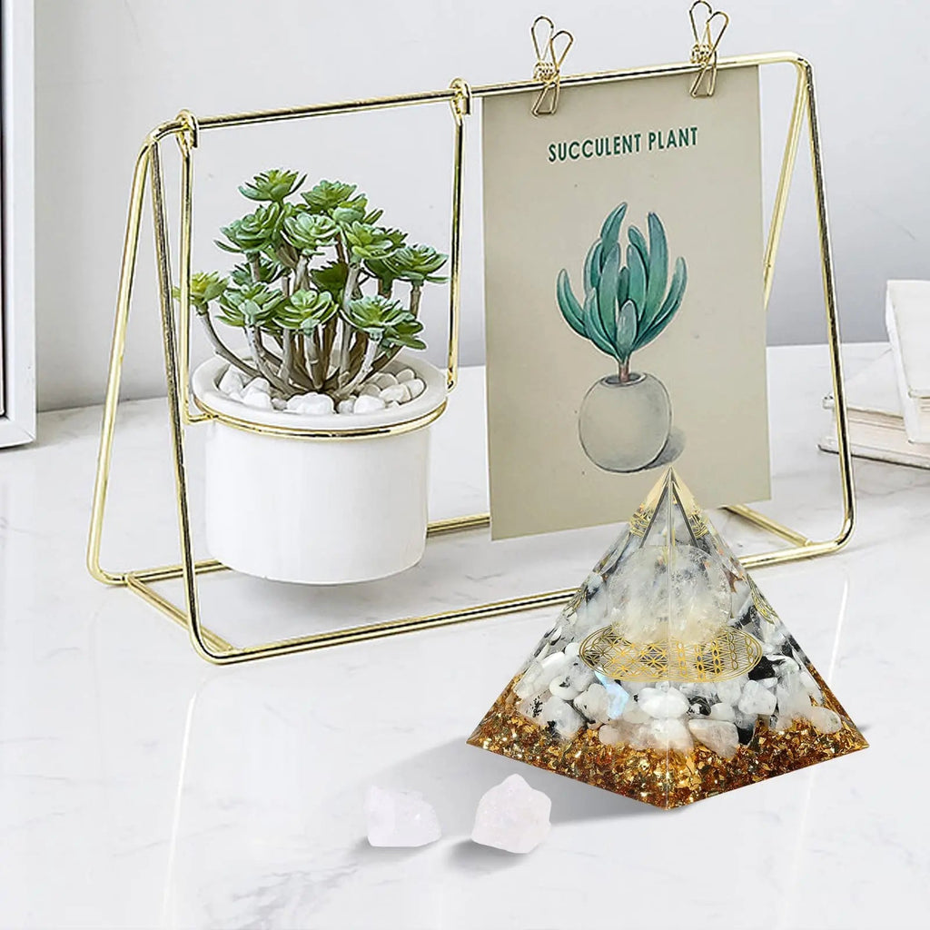 Hopeseed Orgone Pyramid for Positive Energy, Orgonite Rainbow Moonstone&White Crystal Hopeseed Au supplements