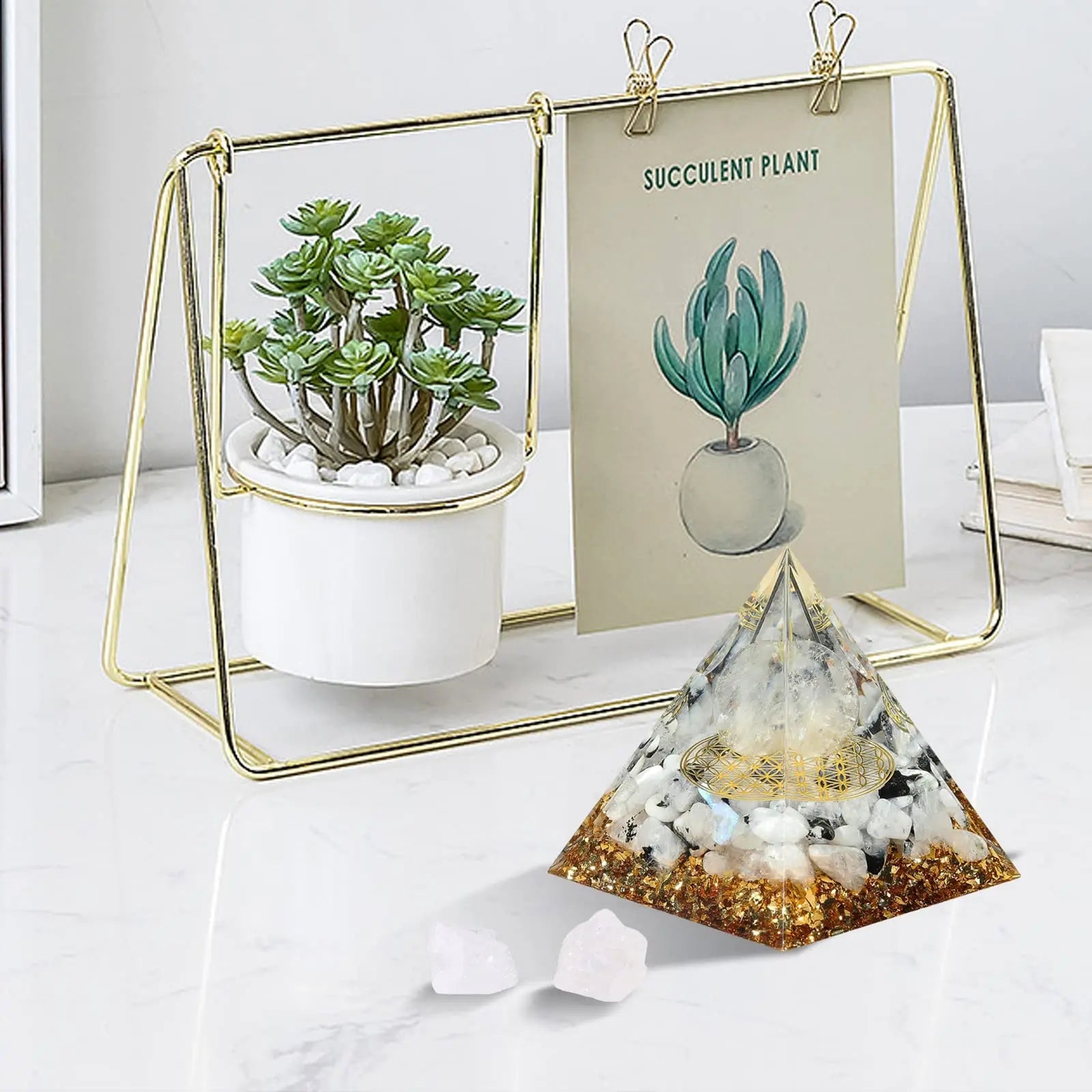 Hopeseed Orgone Pyramid for Positive Energy, Orgonite Rainbow Moonstone&White Crystal Hopeseed Au supplements