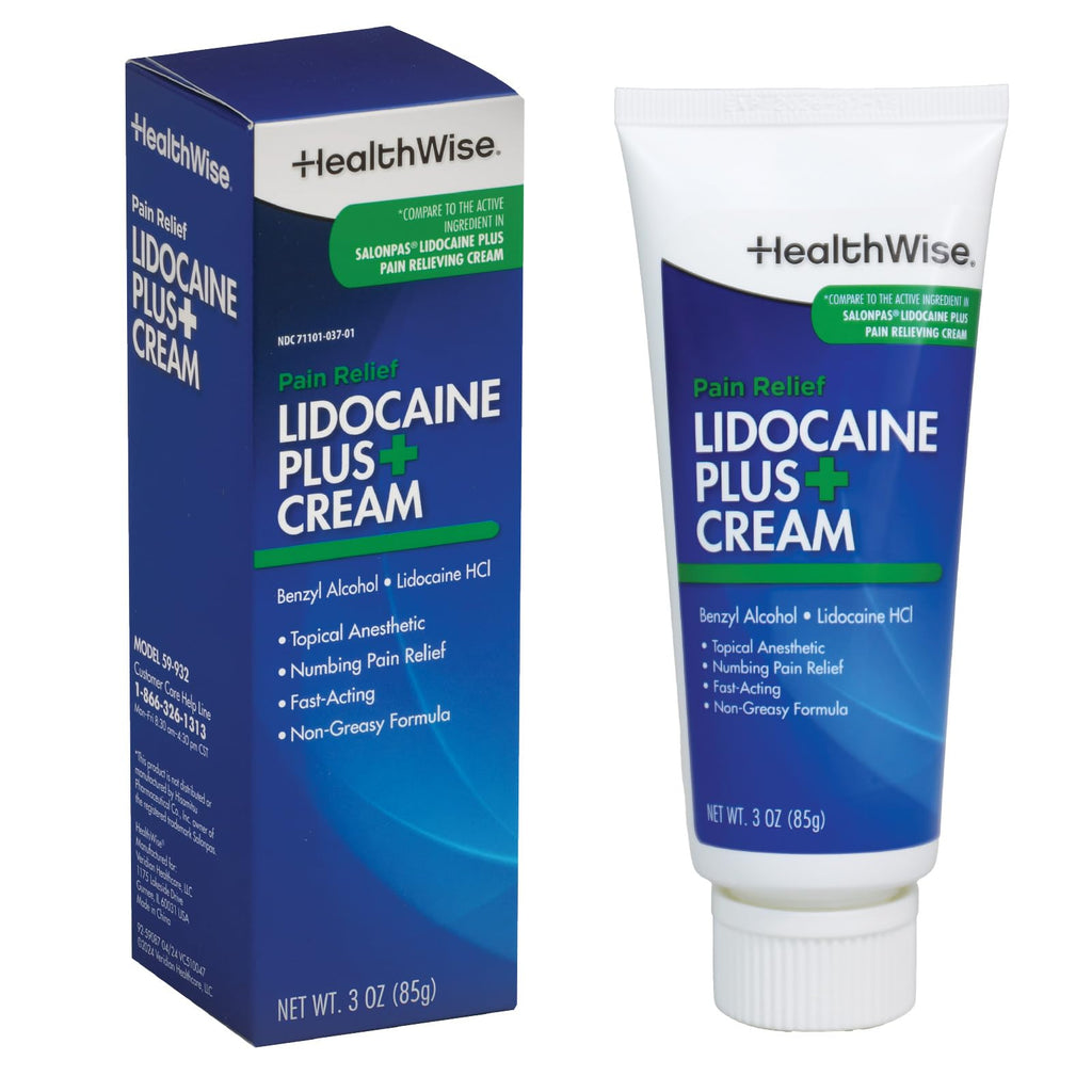 HealthWise Lidocaine Plus+ Cream | Numbs Away Pain | | Non-Greasy | 3.0 Oz | 4% OTC Lidocaine + 10% Benzyl Alcohol | Topical Anesthetic HealthWise Au supplements
