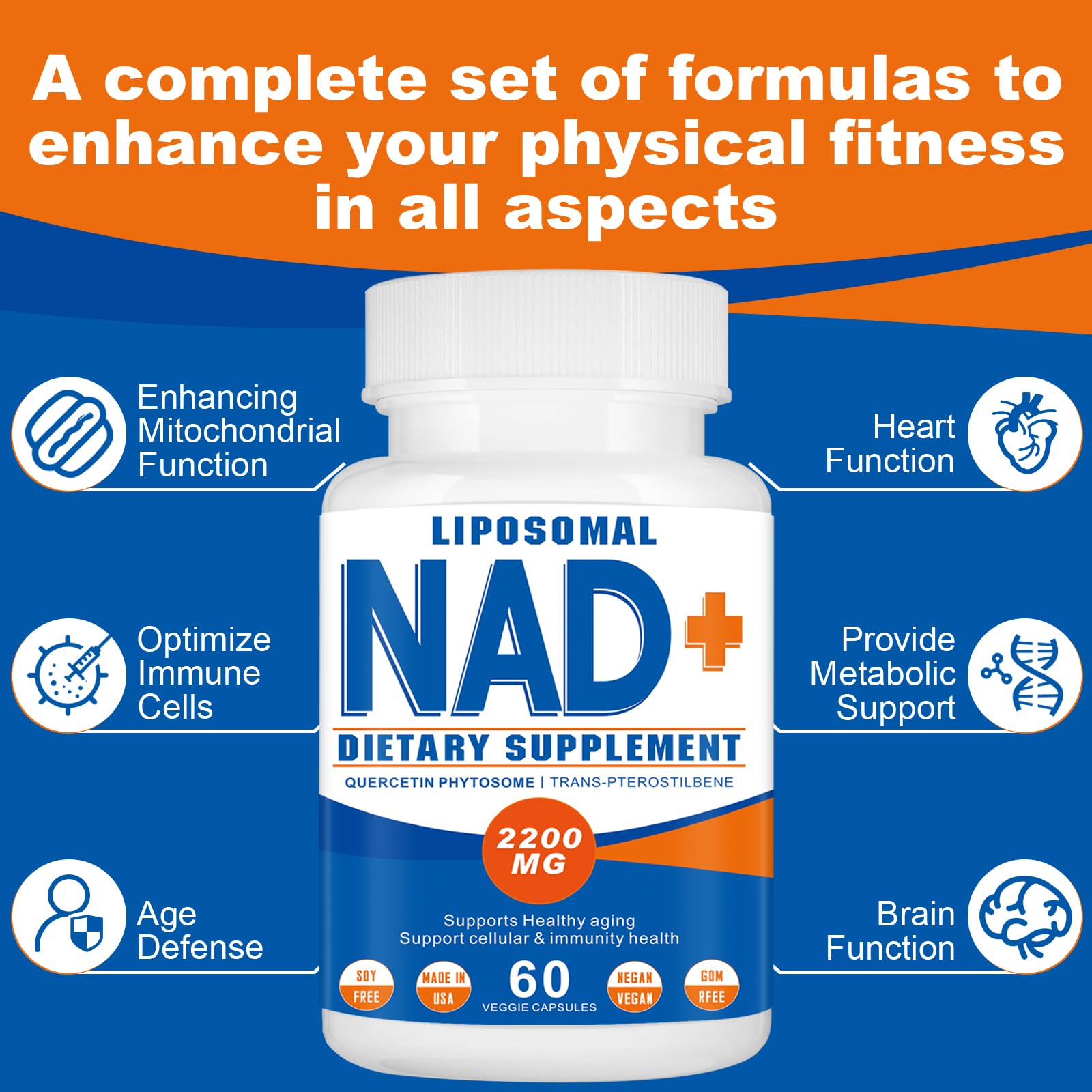 Spliferkou 2200mg Liposomal NAD+ Supplement - Enhances Cell Energy & Aging Defese, 60 Capsules Spliferkou Au supplements