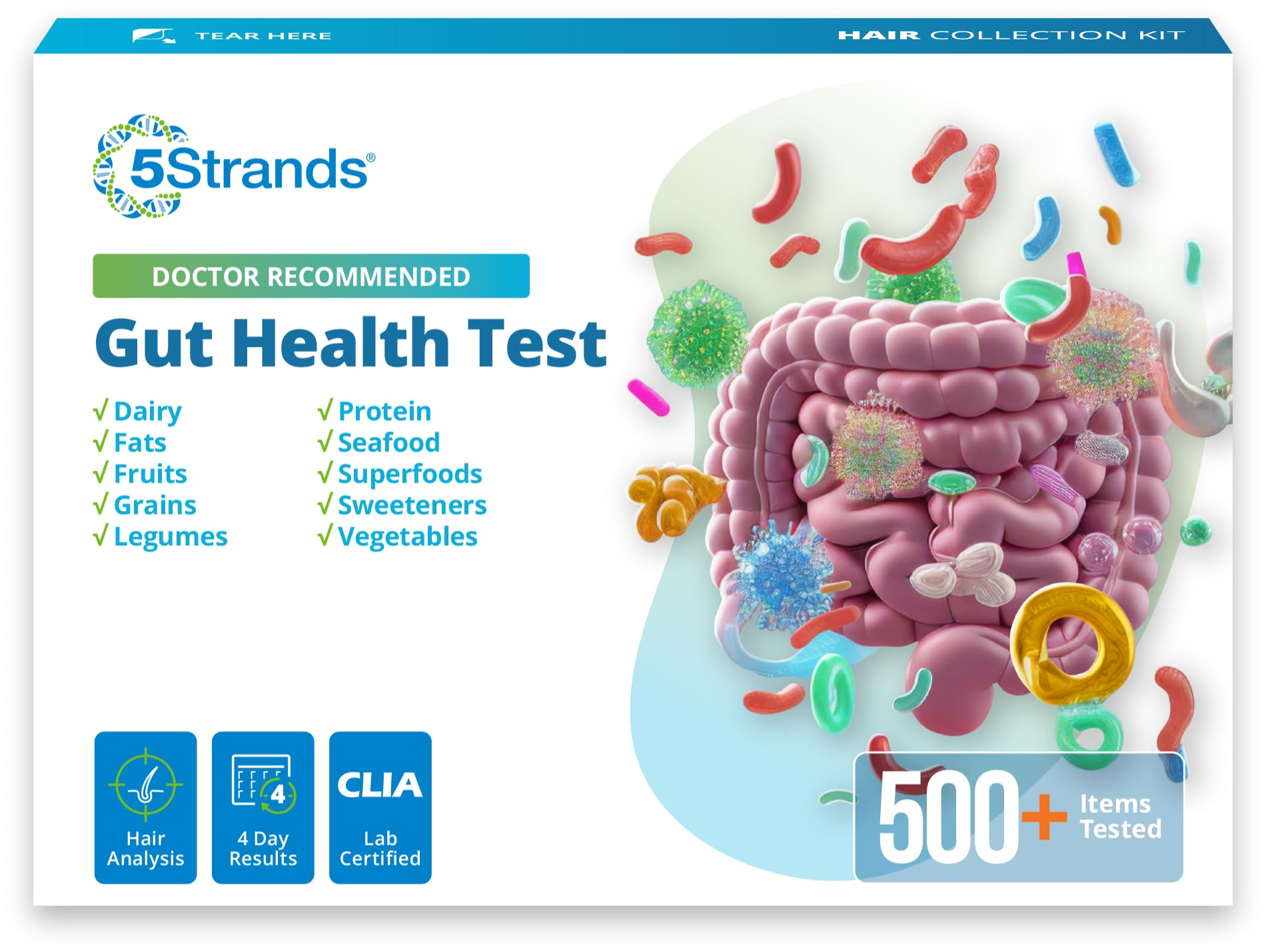 5Strands Gut Health Test for Adults & Kids, 500+ Items Tested, At-Home Hair Sample Screening for Food Intolerances Linked to Digestive Issues, Skin Irritation, Brain Fog & Headaches, Results in 4 Days 5Strands Au supplements