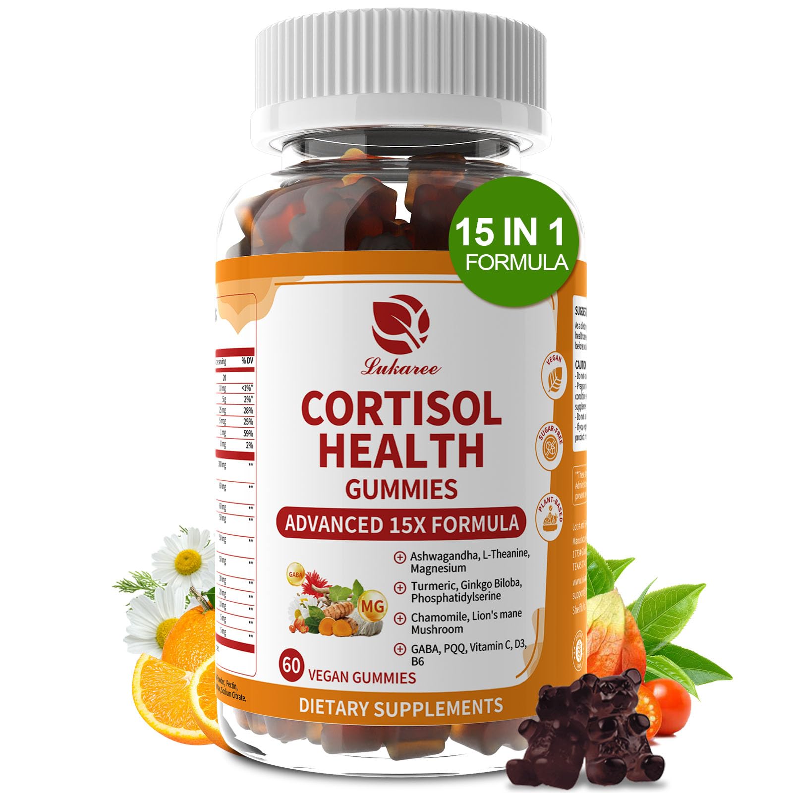 Lukaree Cortisol Supplements for Women & Men, 15 in 1 Cortisol Reducer Manager, Cortisol Calm Gummies with Ashwagandha, Magnesium, L-theanine, GABA - for Mood, Focus, Sleep - Vegan Sugar Free, 60 Ct. Lukaree Au supplements