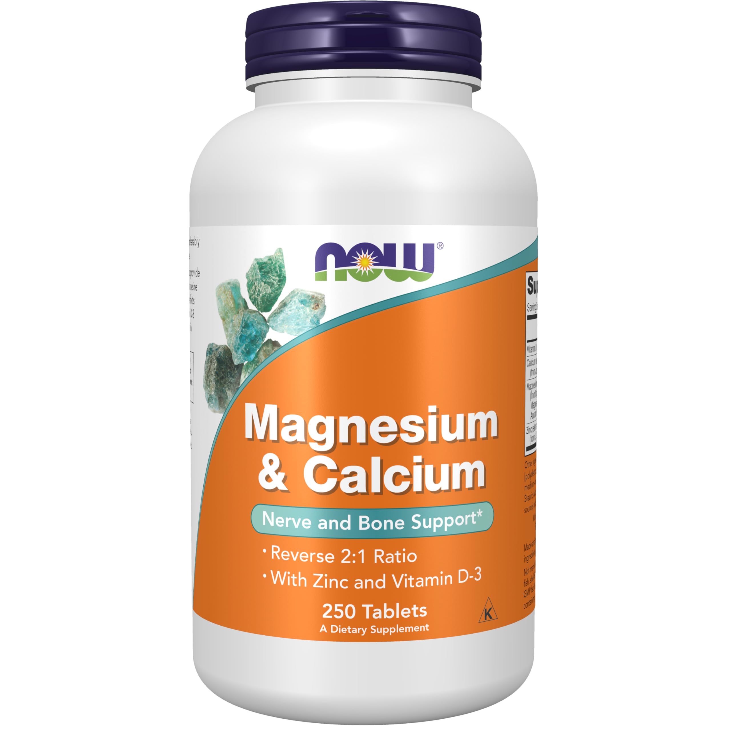 NOW Foods Supplements, Magnesium & Calcium, With Zinc and Vitamin D-3, Nerve and Bone Support*, 250 Tablets NOW Foods Au supplements