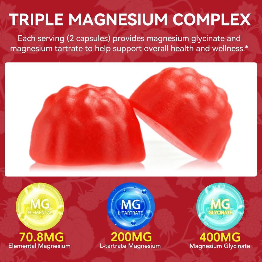 Magnesium Glycinate Gummies 600mg – Sugar-Free High Absorption Magnesium with L-Threonate, Supports Relaxation, Calm & Restful Sleep,