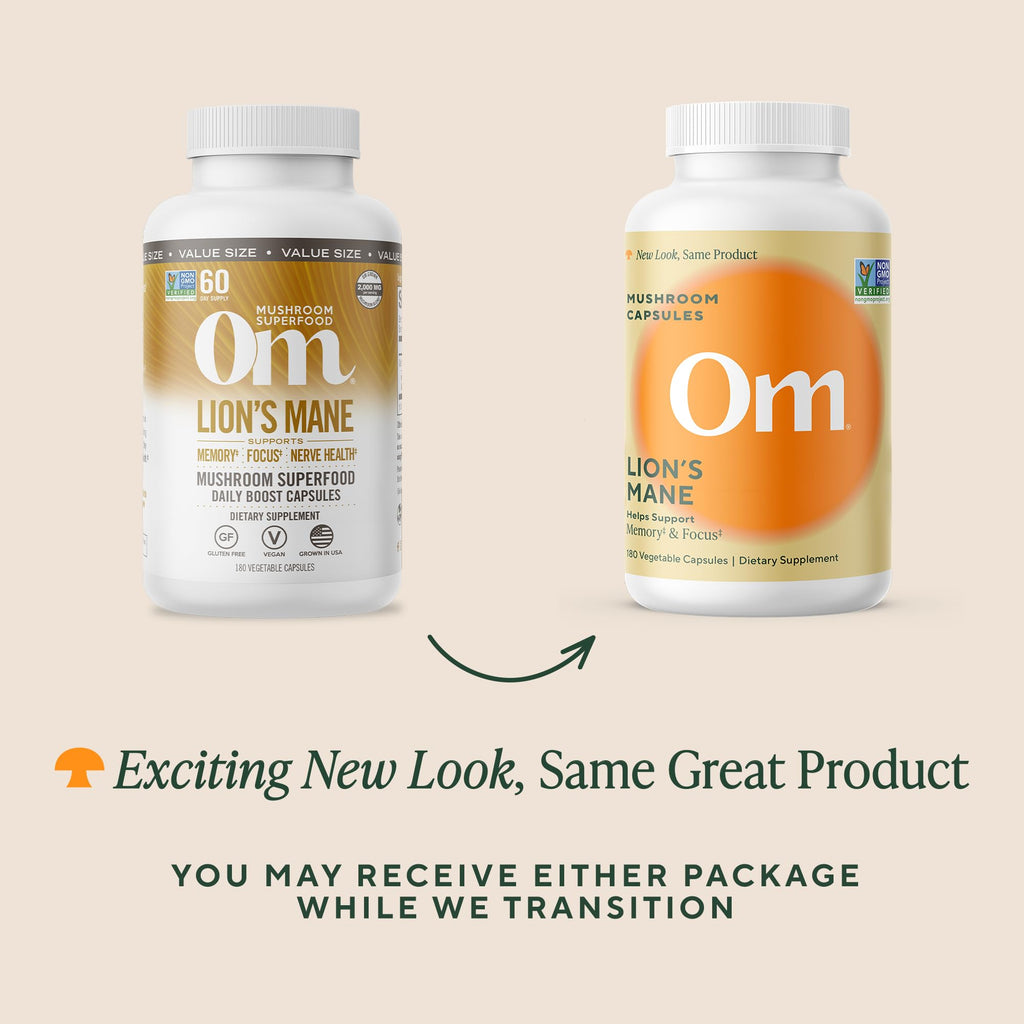 Om Lion’s Mane Mushroom Capsules - Organic Mushroom Supplement and Nootropic - Brain Supplements for Memory and Focus, 180 Count (60 Servings) OM MUSHROOM SUPERFOOD Au supplements