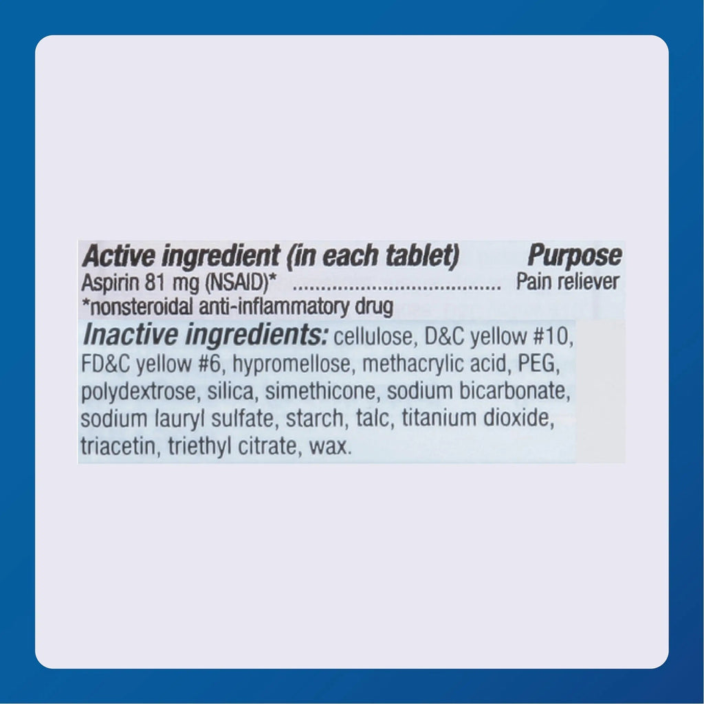 MAJOR Aspirin Low Dose 81 Mg - Pain Reliever (NSAID) - Enteric Coated - 250 Tablets MAJOR Au supplements