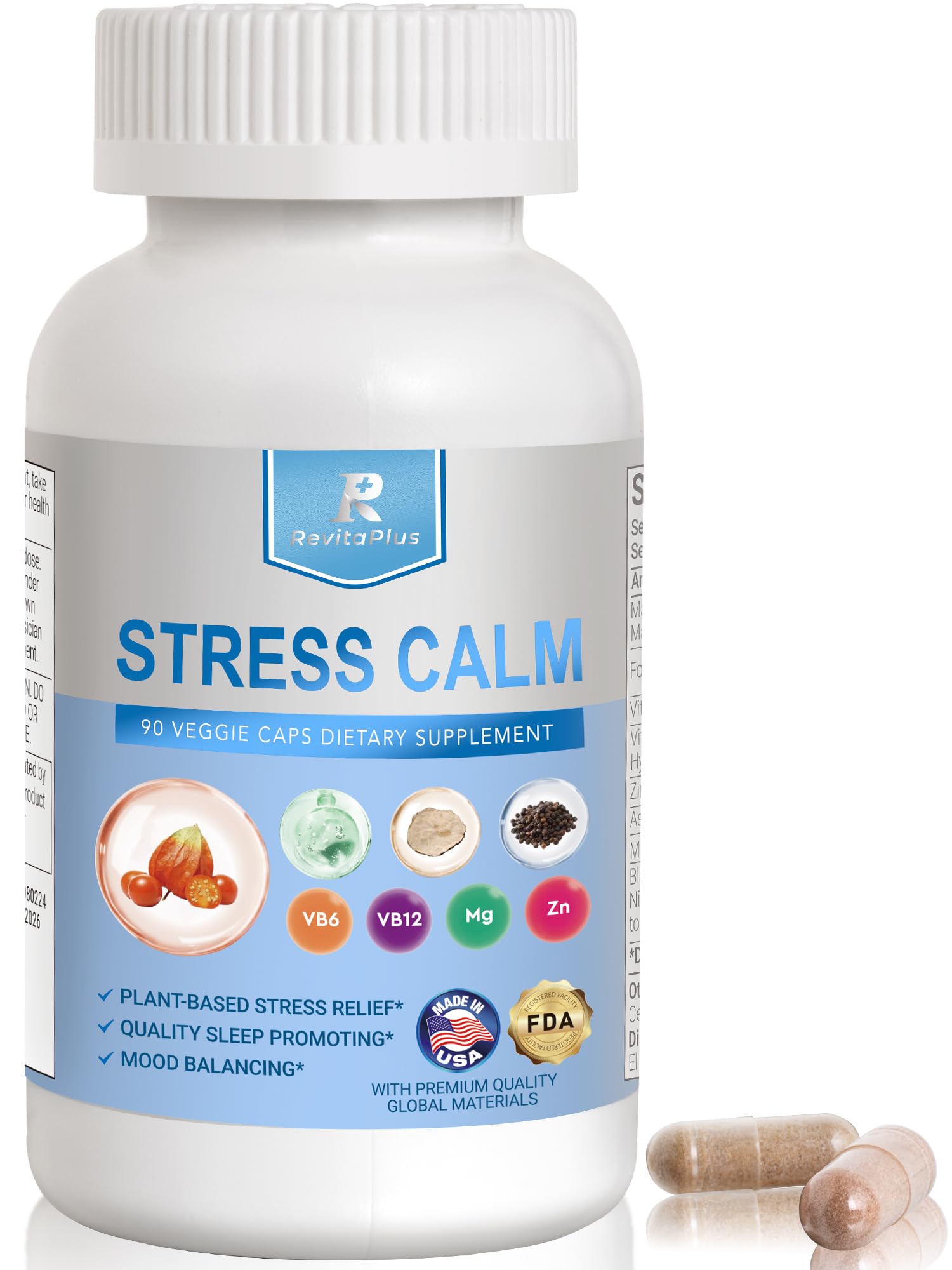 RevitaPlus 8-in-1 Ashwagandha Supplements with B12 B6 Magnesium Maca Zinc Folate, Cortisol Supplements for Women and Men Supports Stress Relief, Sleep, Energy, Focus(90 Capsules) RevitaPlus Au supplements