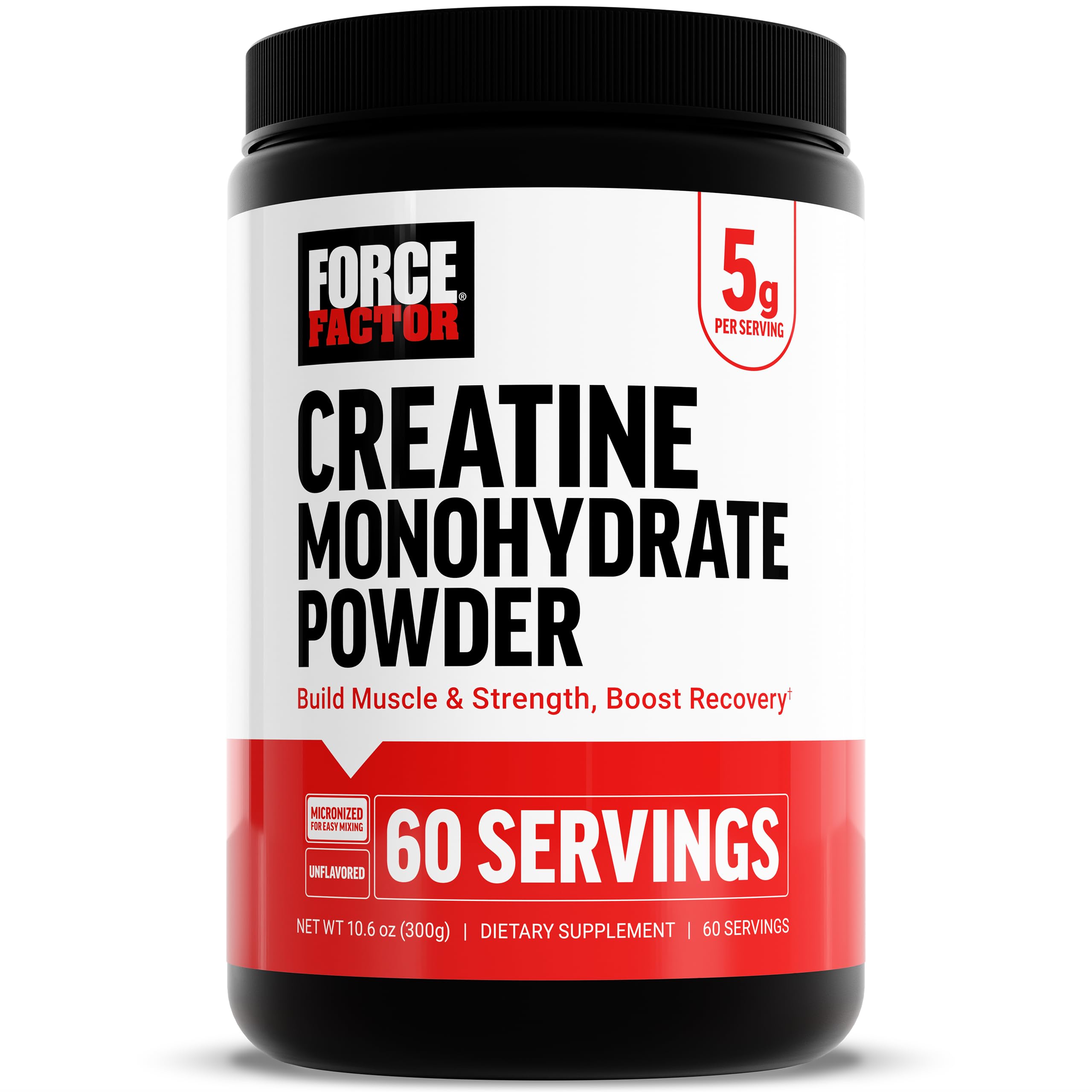 Force Factor Creatine Monohydrate Powder, 5g Micronized Dose to Support Muscle Growth, Strength, Recovery, Cognitive Health & Memory