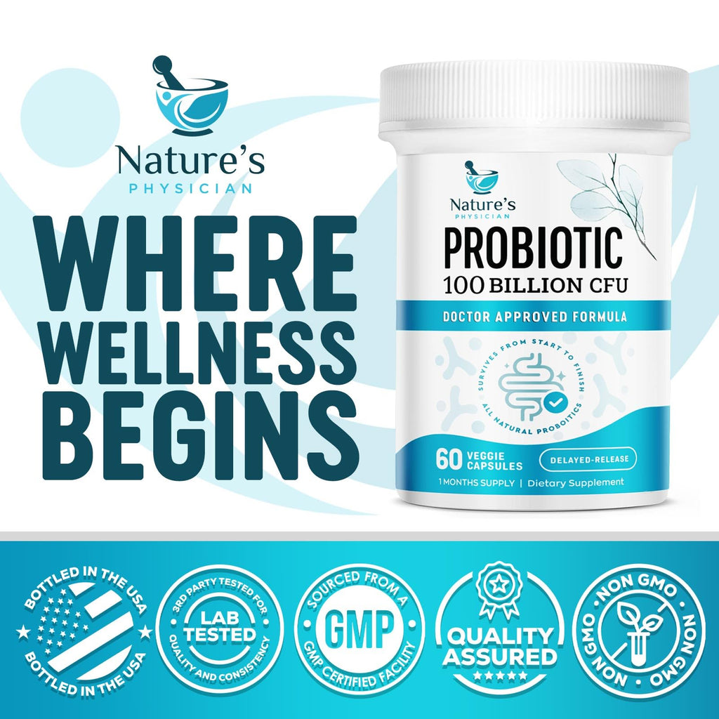 Nature's Physician Probiotics - 100 Billion CFU - 16 Strains + Prebiotics - Best Probiotic Supplement for Women & Men - Supports Immune, Digestive Health, Occasional Constipation & Gas - 60 Capsules Nature's Physician Au supplements