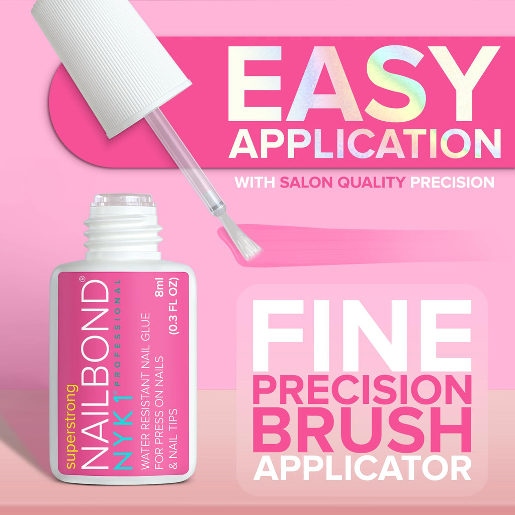 Super Strong Nail Glue for Press On Nails, Nail Tips & Acrylic Nails (8ml) NYK1 NailBond Brush