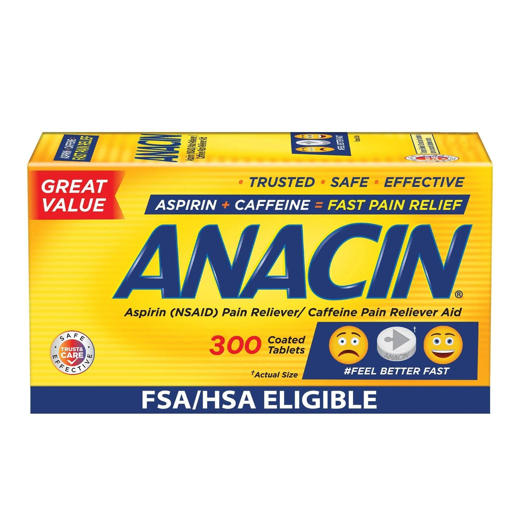 Anacin Aspirin & Caffeine Fast Pain Relief, Eases Minor Aches and Pains Due to Headache, Muscle Aches & Arthritis, 300 Count ANACIN Au supplements