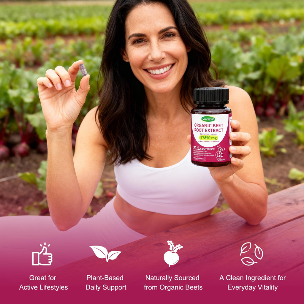 Vitarevive Organic Beet Root Capsules with Beetroot Extract 17850mg 21:1 Concentrated Beetroot Supplement Supports Circulation and Nitric Oxide