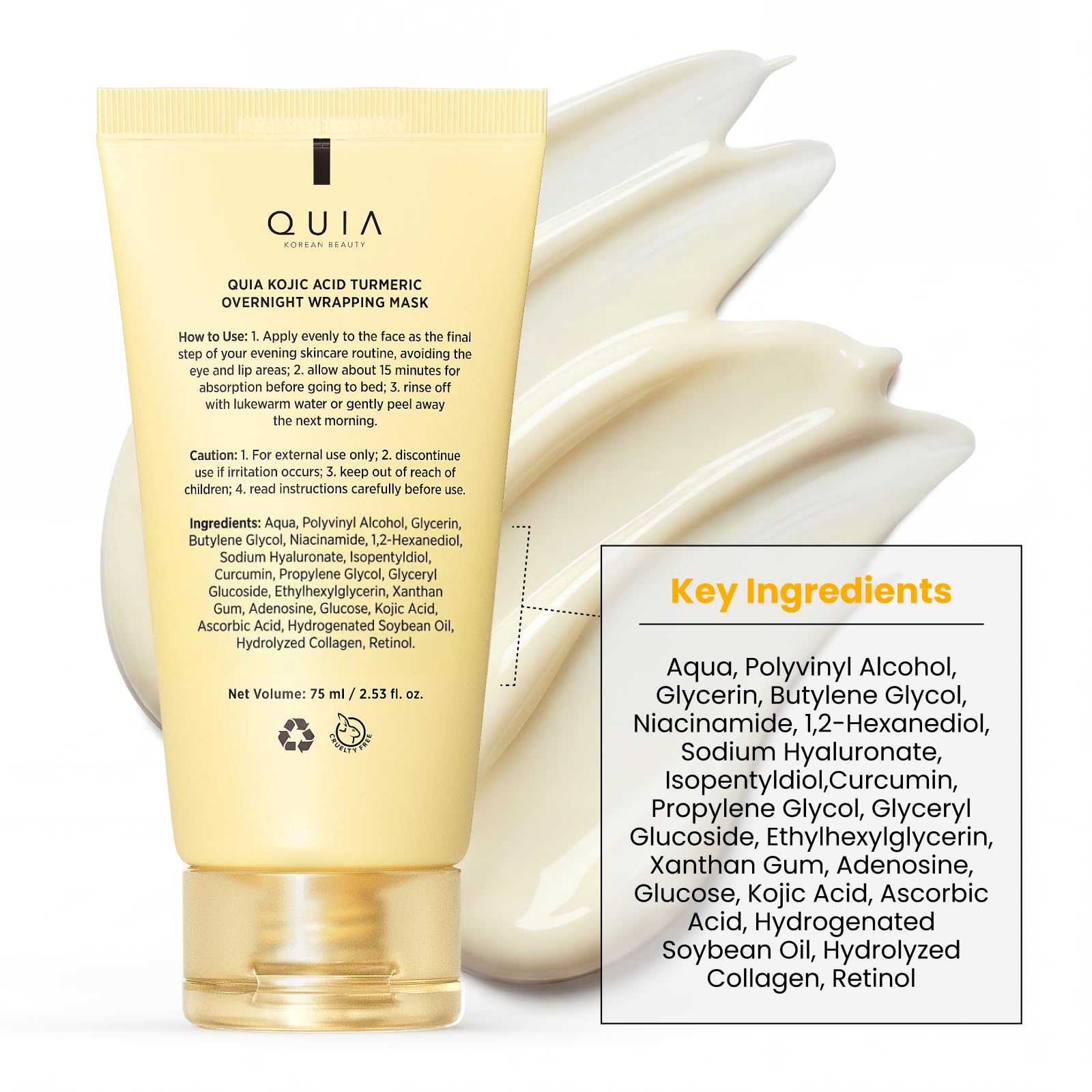 QUIA Turmeric + Kojic Acid Overnight Wrapping Mask – Hydration Mask for Glowing Skin