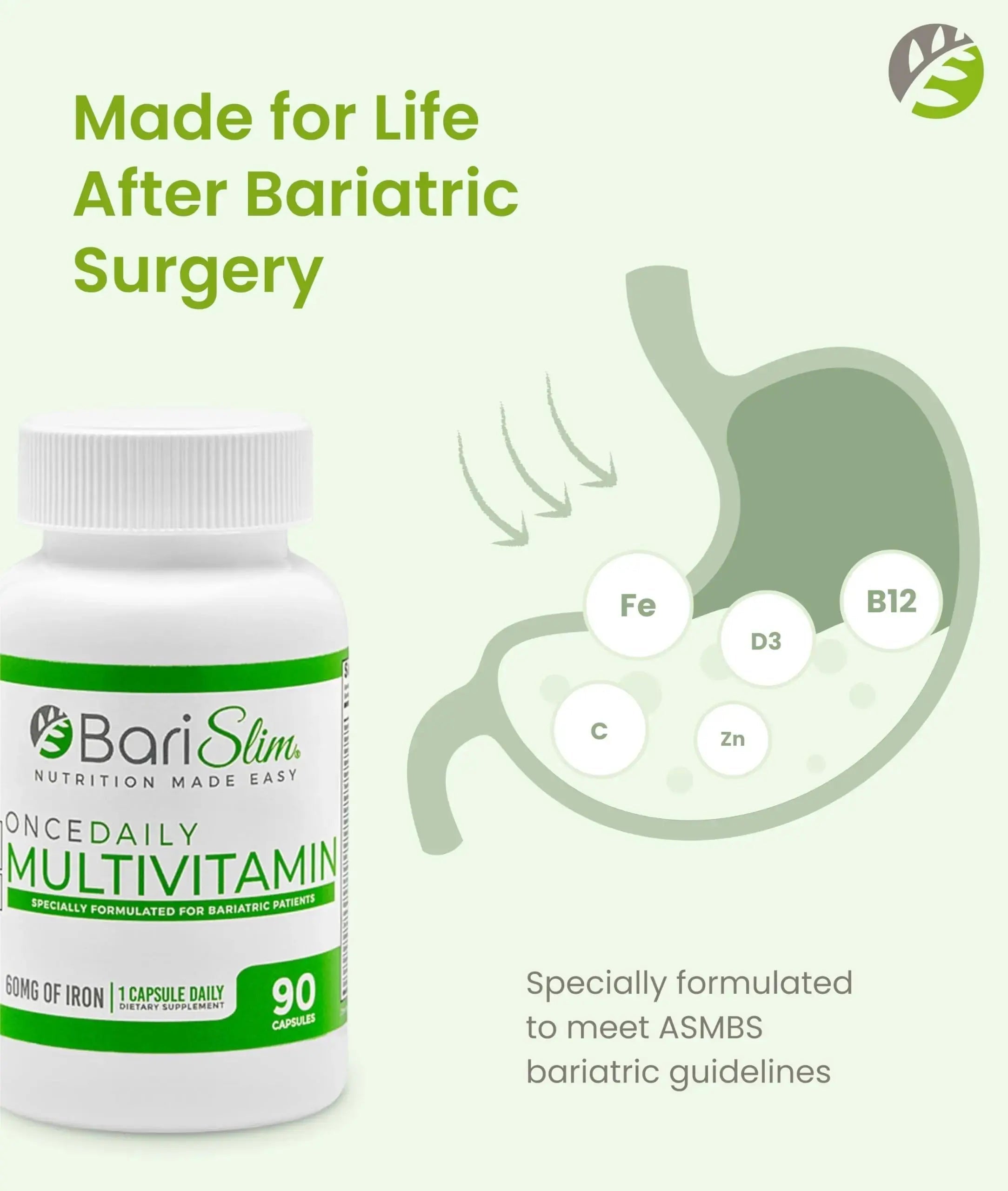 BariSlim Once Daily Bariatric Multivitamin Capsule - 60mg of Iron - Bariatric Vitamin & Supplement for Post WLS Surgery Including Gastric Bypass BariSlim Au supplements