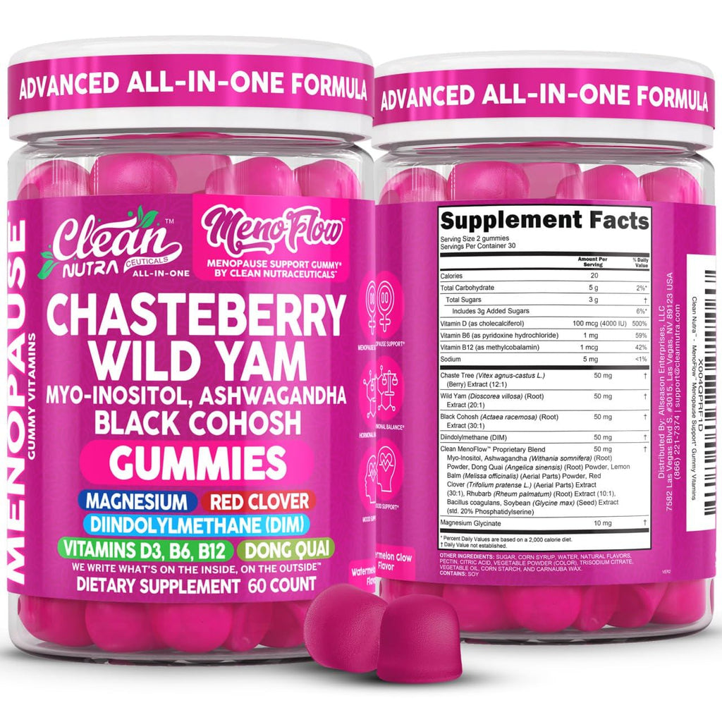 Clean Nutra Menopause Supplements for Women Chastberry Wild Yam Gummies Inositol Black Cohosh Magnesium Red Clover DIM Supplement B6 Magnesium Glycinate Glycine Vitex Hormone Balance Gummy Vitamins Clean Nutraceuticals Au supplements