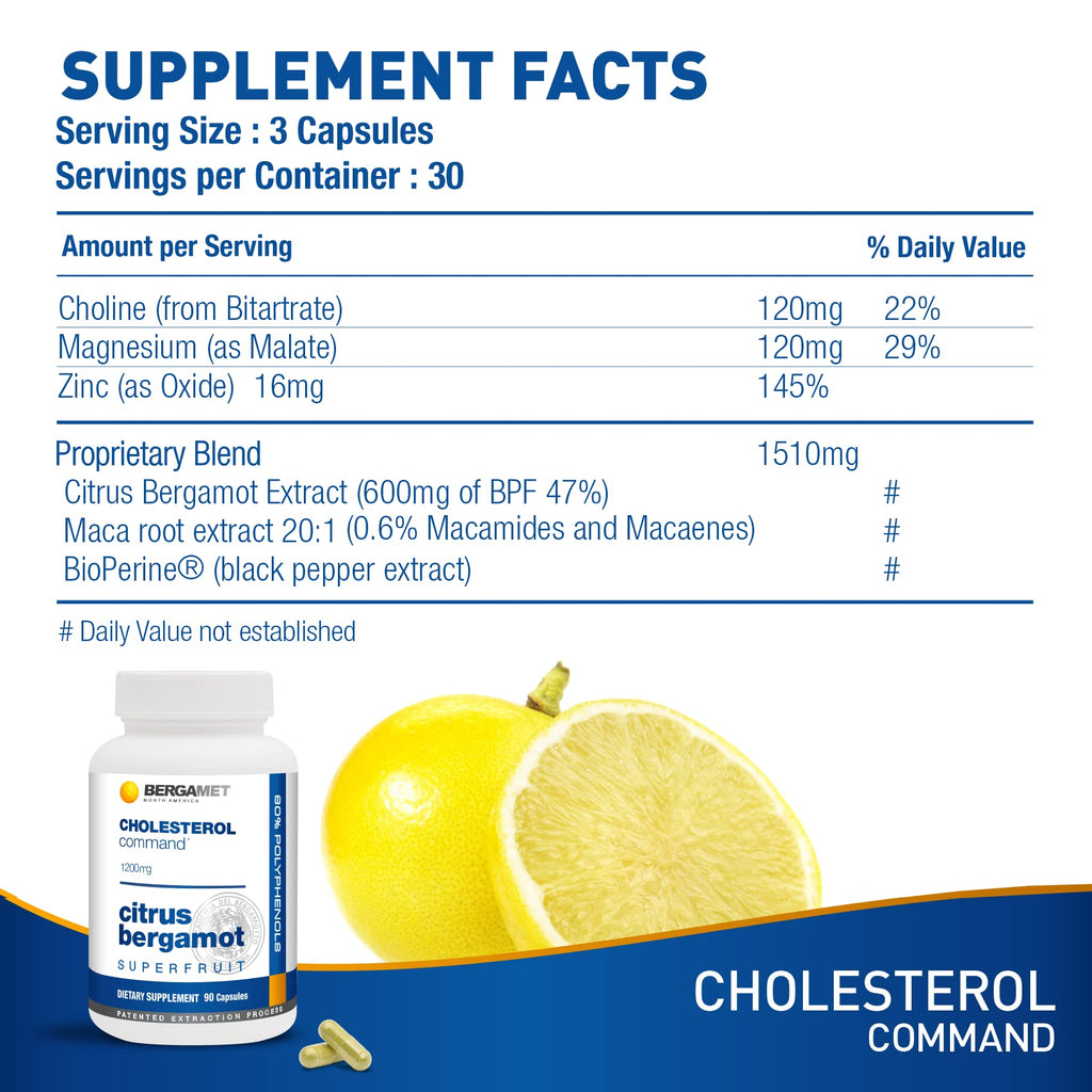 Cholesterol Command, Citrus Bergamot SuperFruit Supplement, 47% Bergamot Polyphenol Fraction (BPF) Patented Formula,