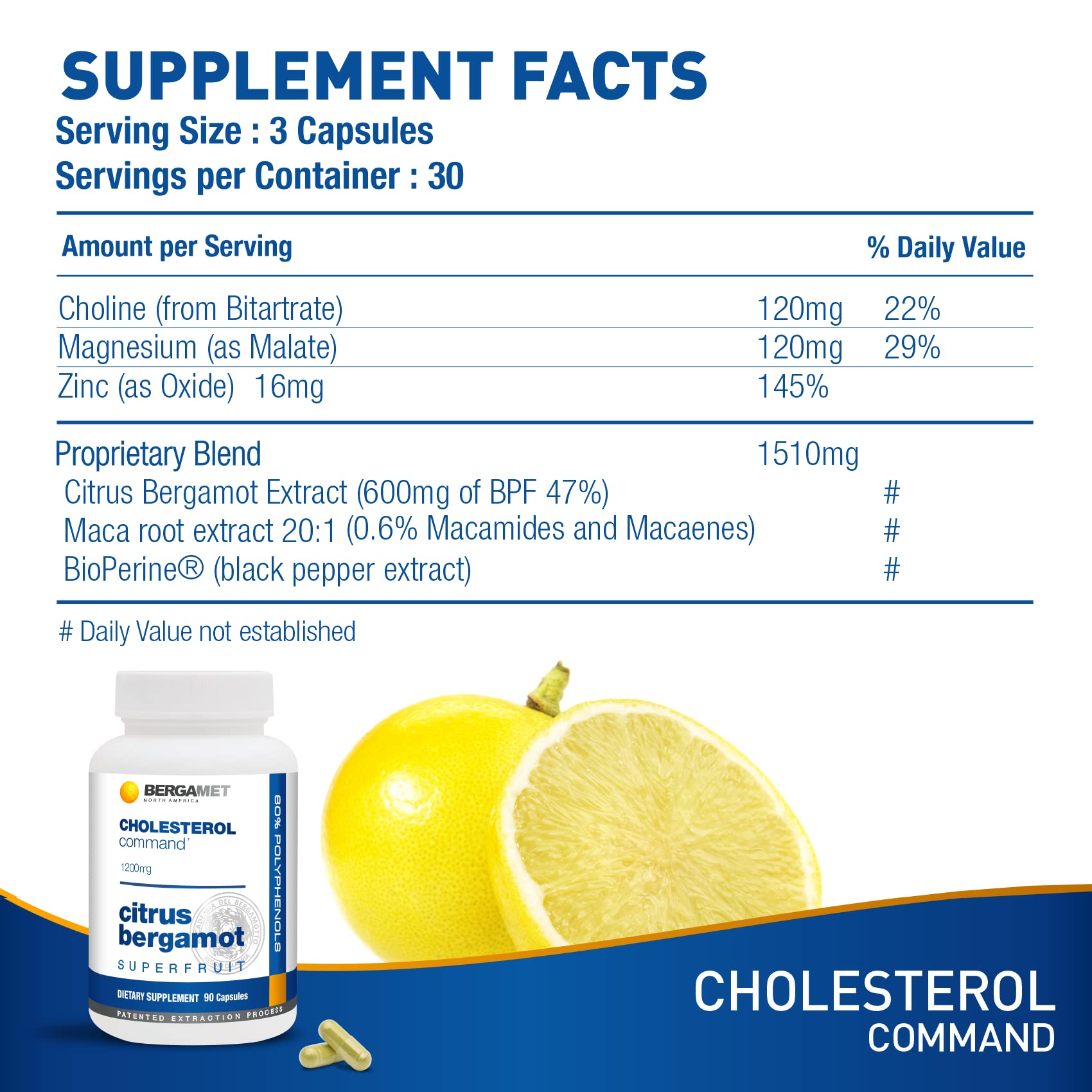 Cholesterol Command, Citrus Bergamot SuperFruit Supplement, 47% Bergamot Polyphenol Fraction (BPF) Patented Formula,