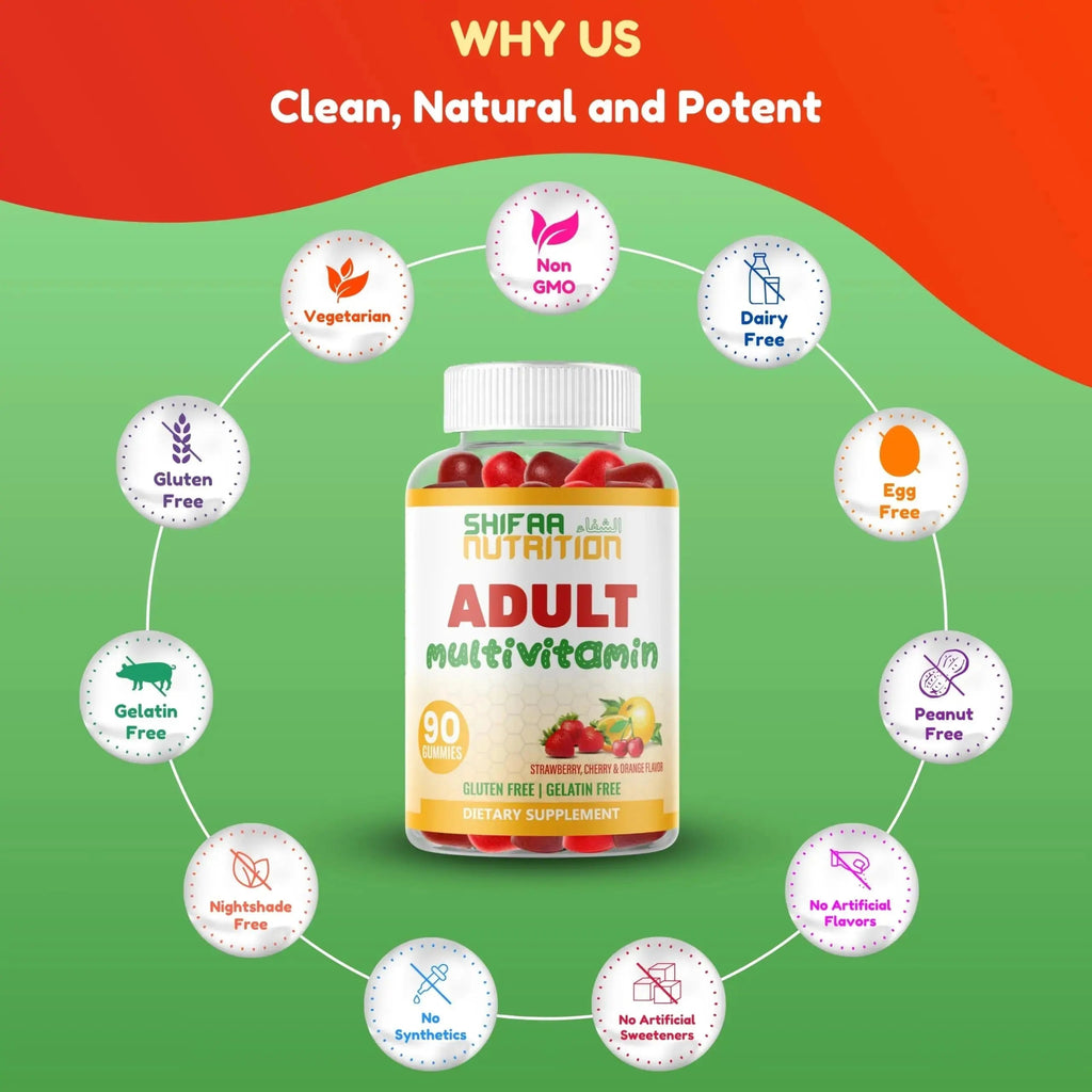 Halal Multivitamin Gummies for Women & Men | Immune & Overall Wellness | 90 Delicious Gummy Vitamins (45-Day Supply) SHIFAA NUTRITION Au supplements