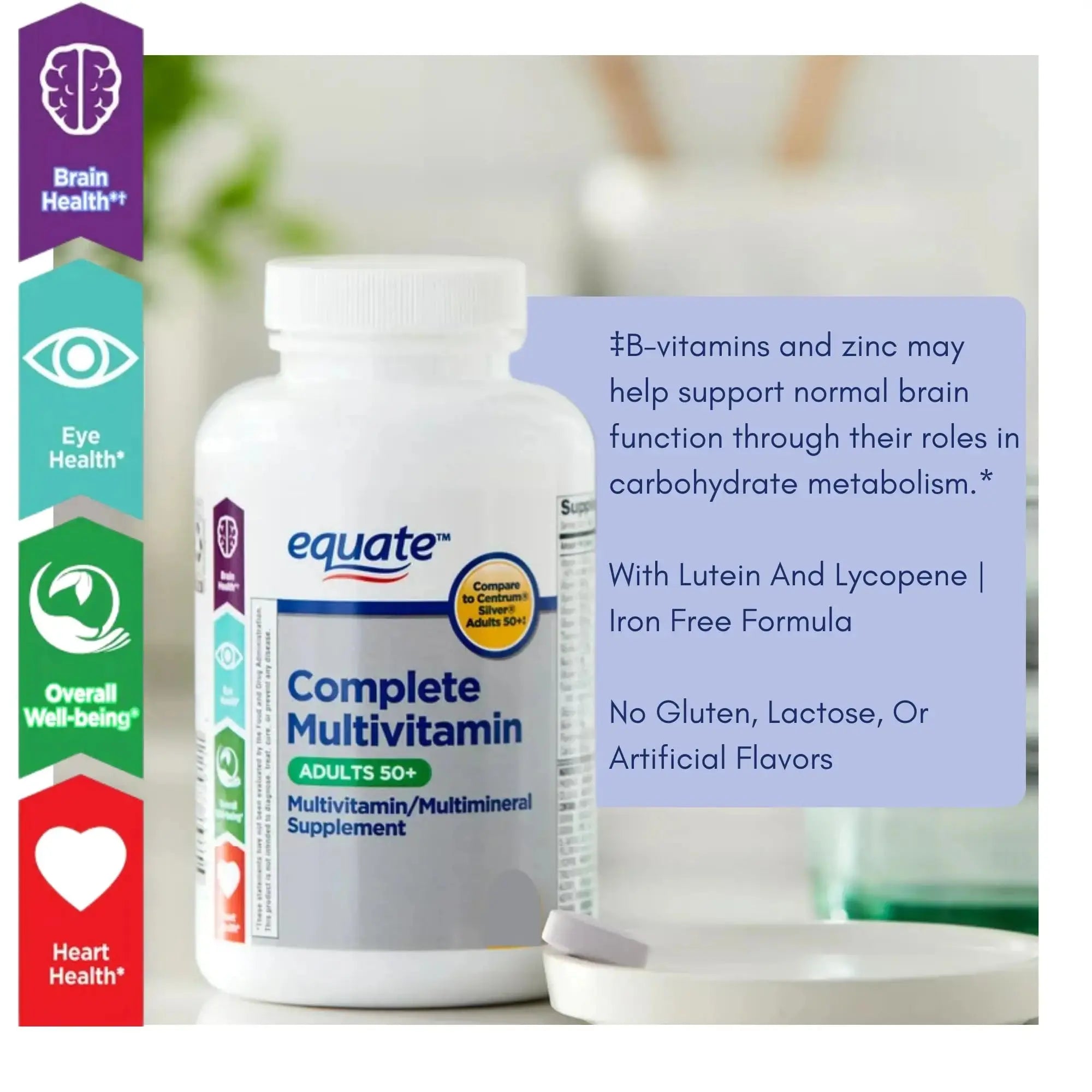 Equate Adult 50+ One Daily Complete Multivitamin Multimineral Supplement Tablets, Healthy Brain Aus Healthcare Au supplements