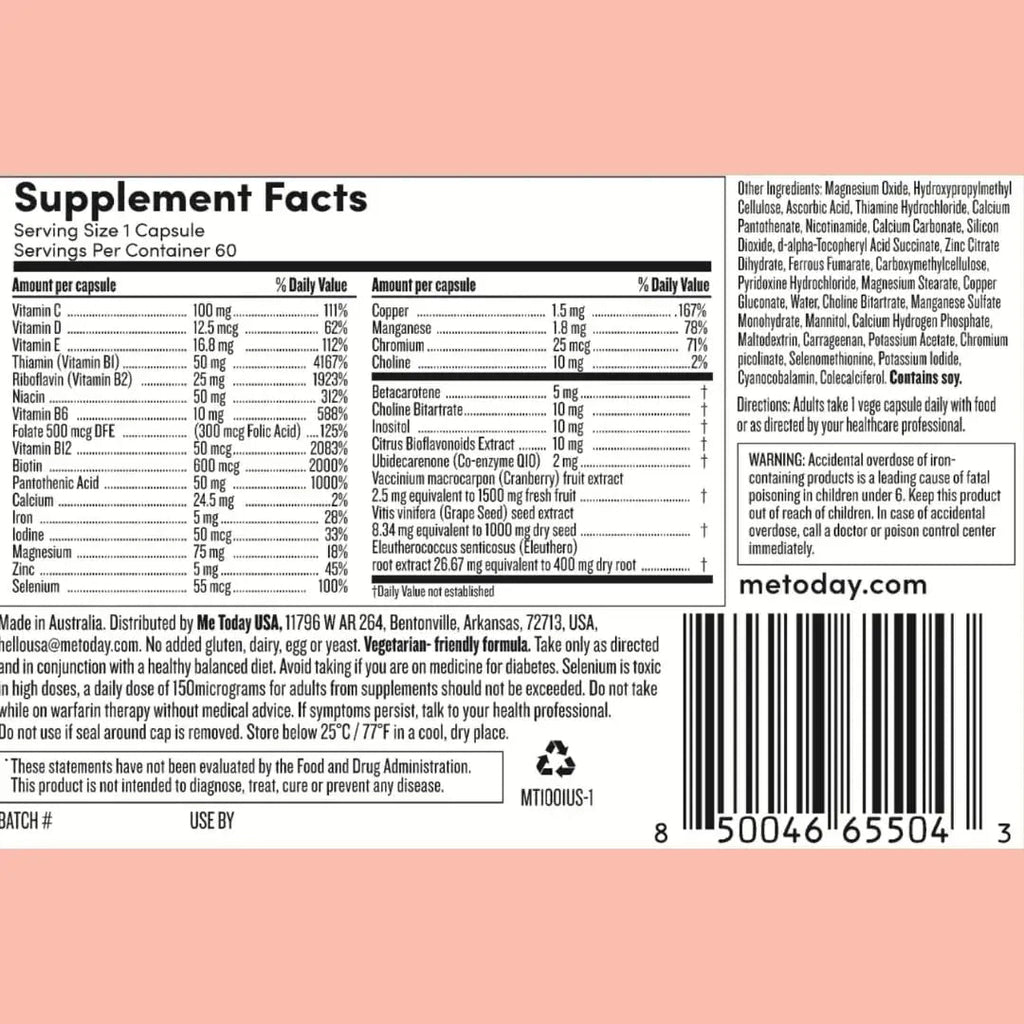 me today Daily Multivitamin for Women – Womens Multivitamin & Multimineral Supplement with 27 Vitamin A, D, C, Zinc, Magnesium me today Au supplements