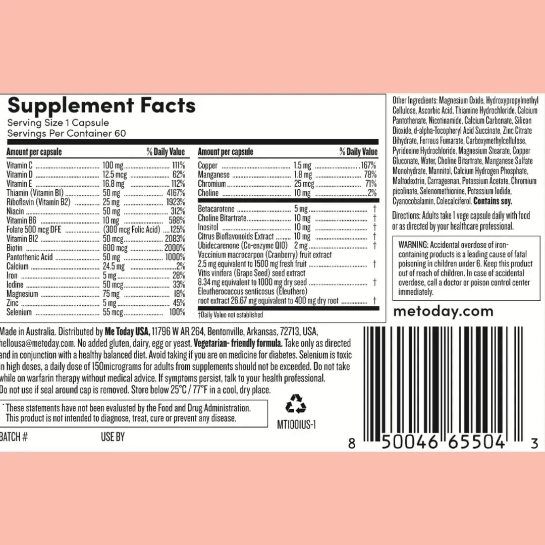 me today Daily Multivitamin for Women – Womens Multivitamin & Multimineral Supplement with 27 Vitamin A, D, C, Zinc, Magnesium me today Au supplements