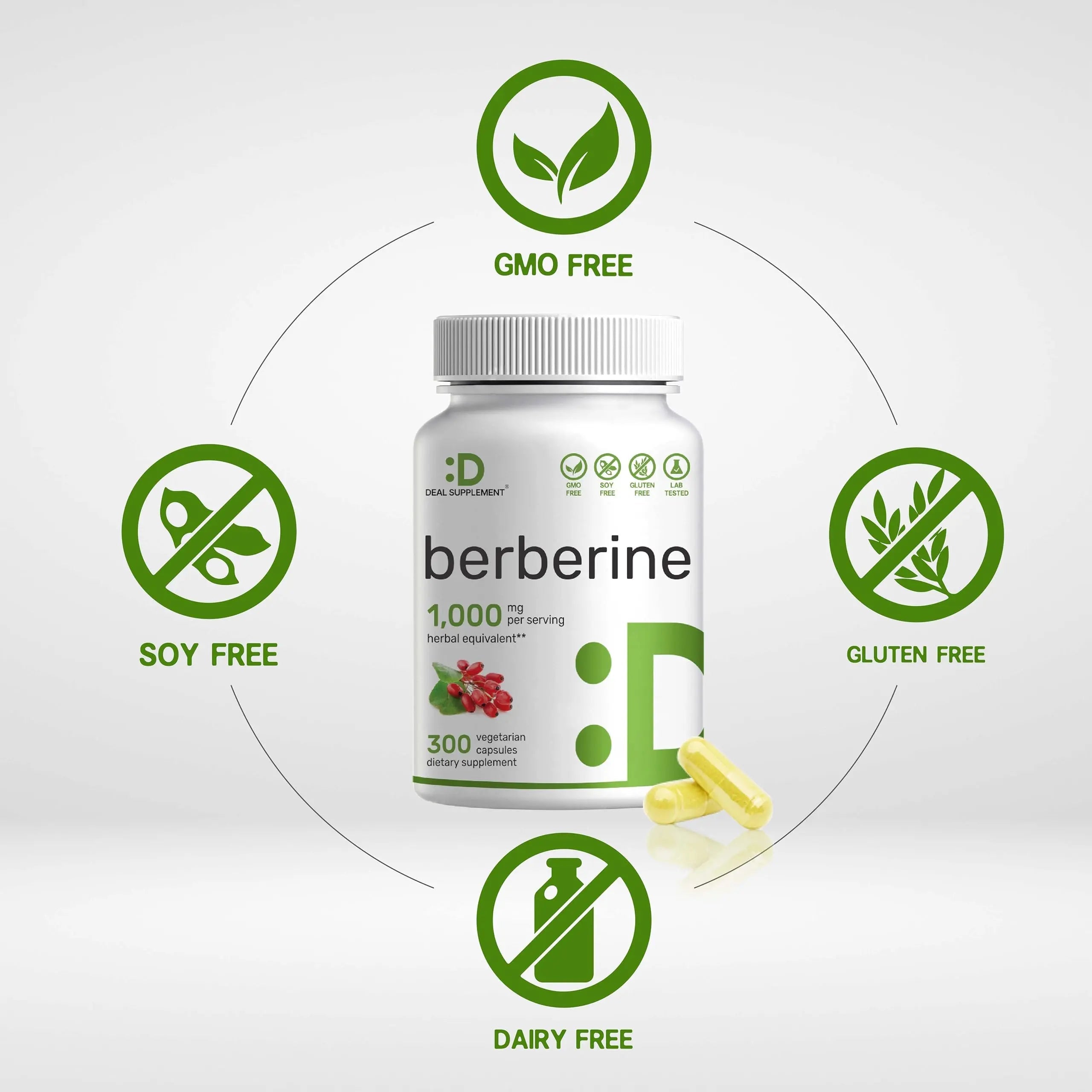 Berberine Supplement, 1,000mg Per Serving, 300 Veggie Capsules – 97% Pure Berberine DEAL SUPPLEMENT Au supplements