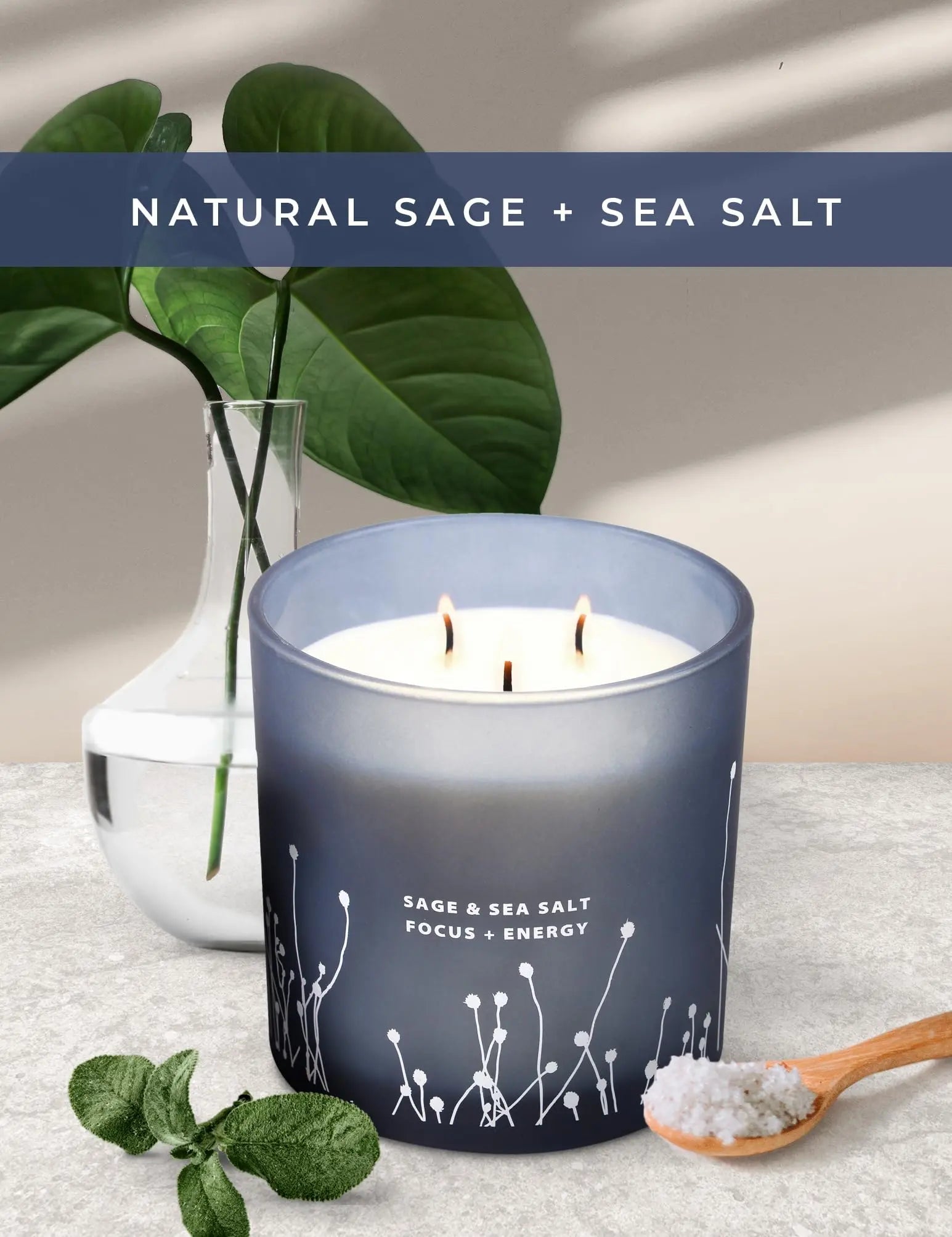 White Sage Sea Salt 3 Wick Candle 14.5 oz | Sage Candles for Cleansing House | Large Soy Candles GIFTAWAY Au supplements