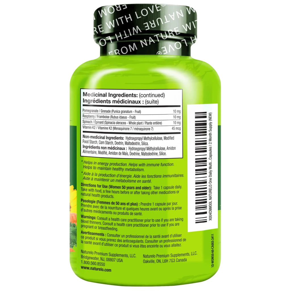 NATURELO One Daily Multivitamin for Women 50+ (Iron Free) - Menopause Support for Women Over 50 - Whole Food Supplement NATURELO Au supplements