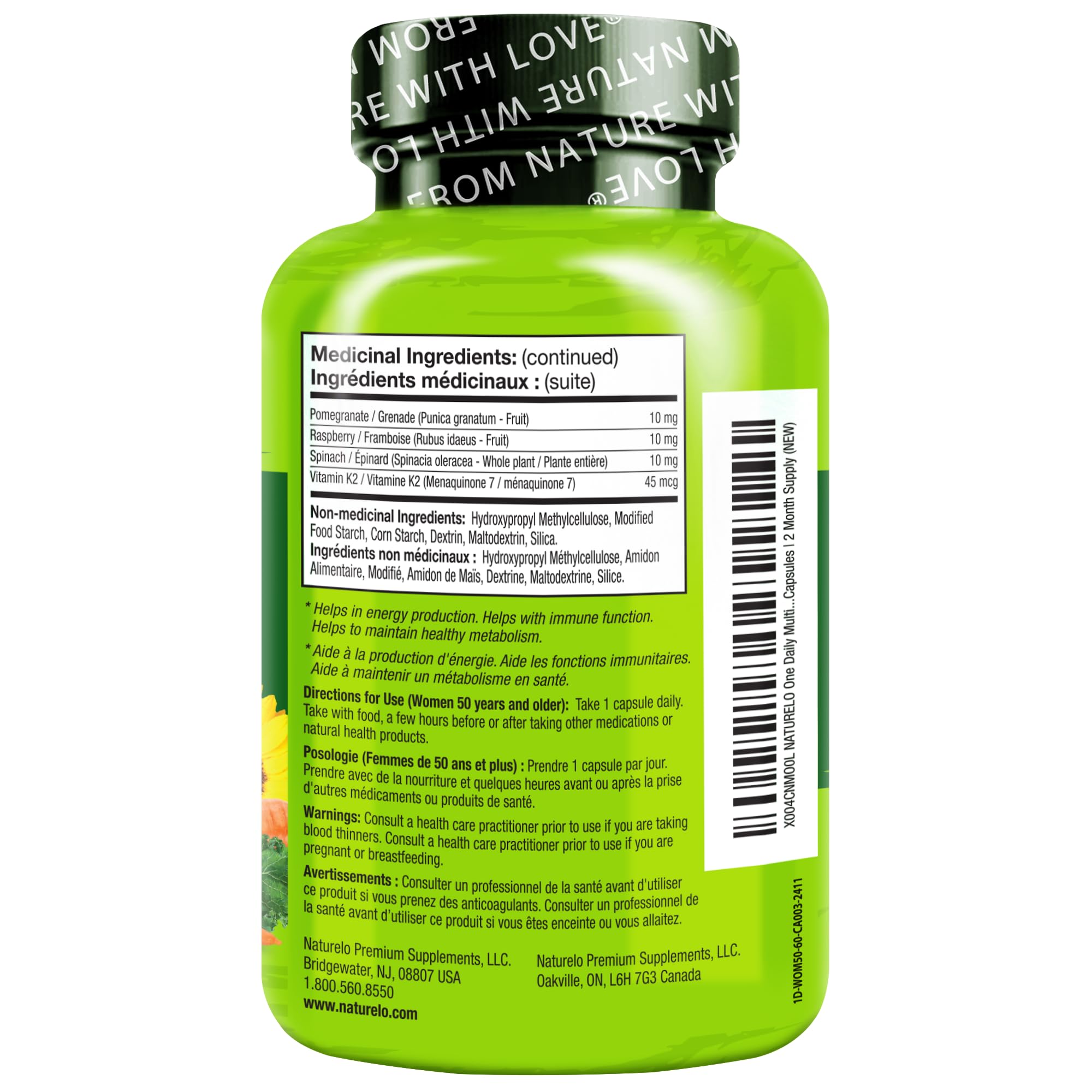 NATURELO One Daily Multivitamin for Women 50+ (Iron Free) - Menopause Support for Women Over 50 - Whole Food Supplement - Non-GMO - No Soy - 60 Capsules - 2 Month Supply NATURELO Au supplements