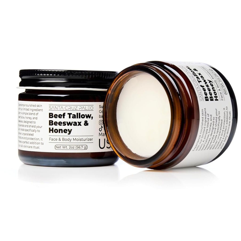 Santa Cruz Paleo, Beef Tallow, Beeswax & Honey Face Moisturizer, Organic, Unscented Grassfed Beef Tallow Skin Care, Sunscreen Free