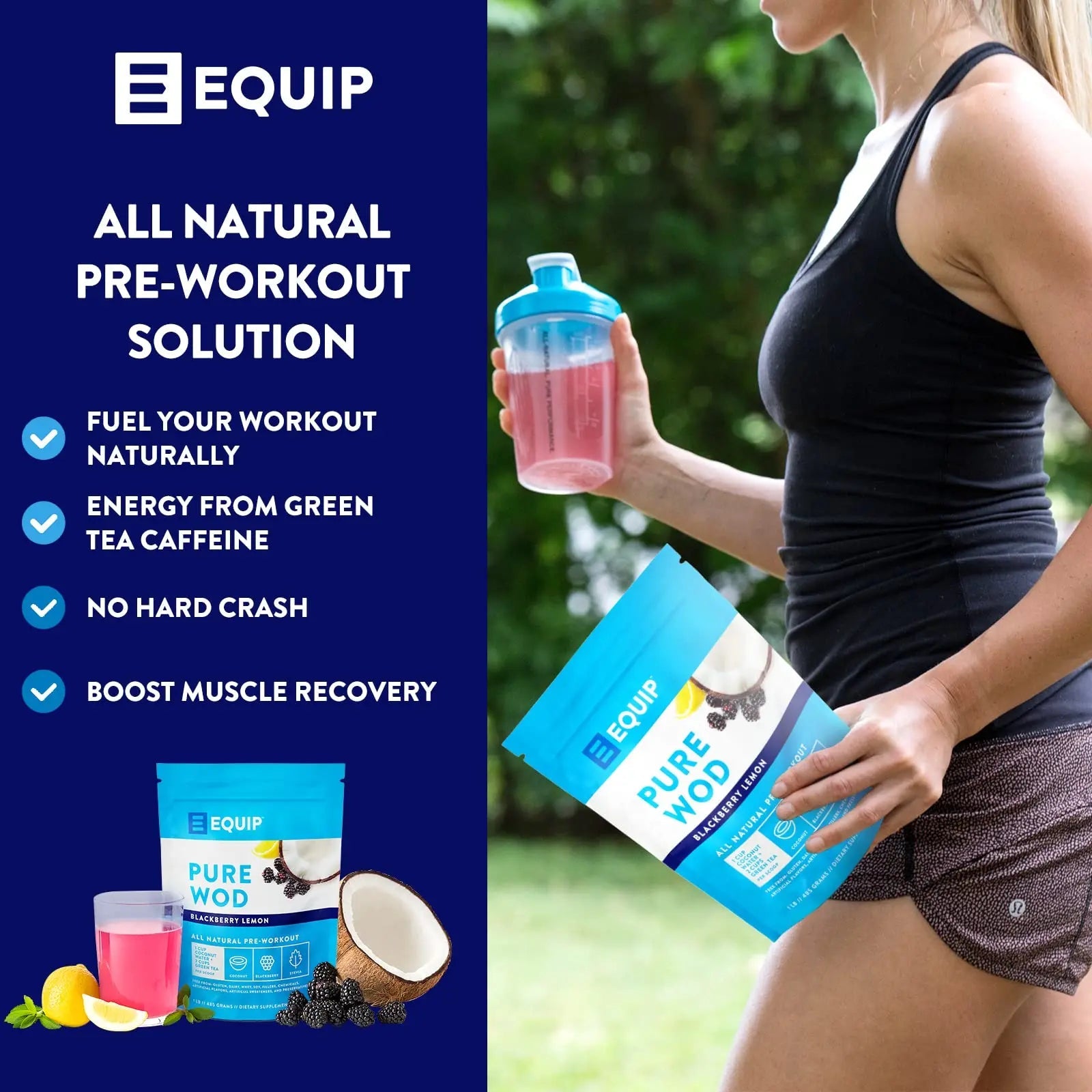 Equip Foods PureWOD All Natural Pre-Workout Powder - 200mg Green Tea Caffeine, BCAA Equip Au supplements