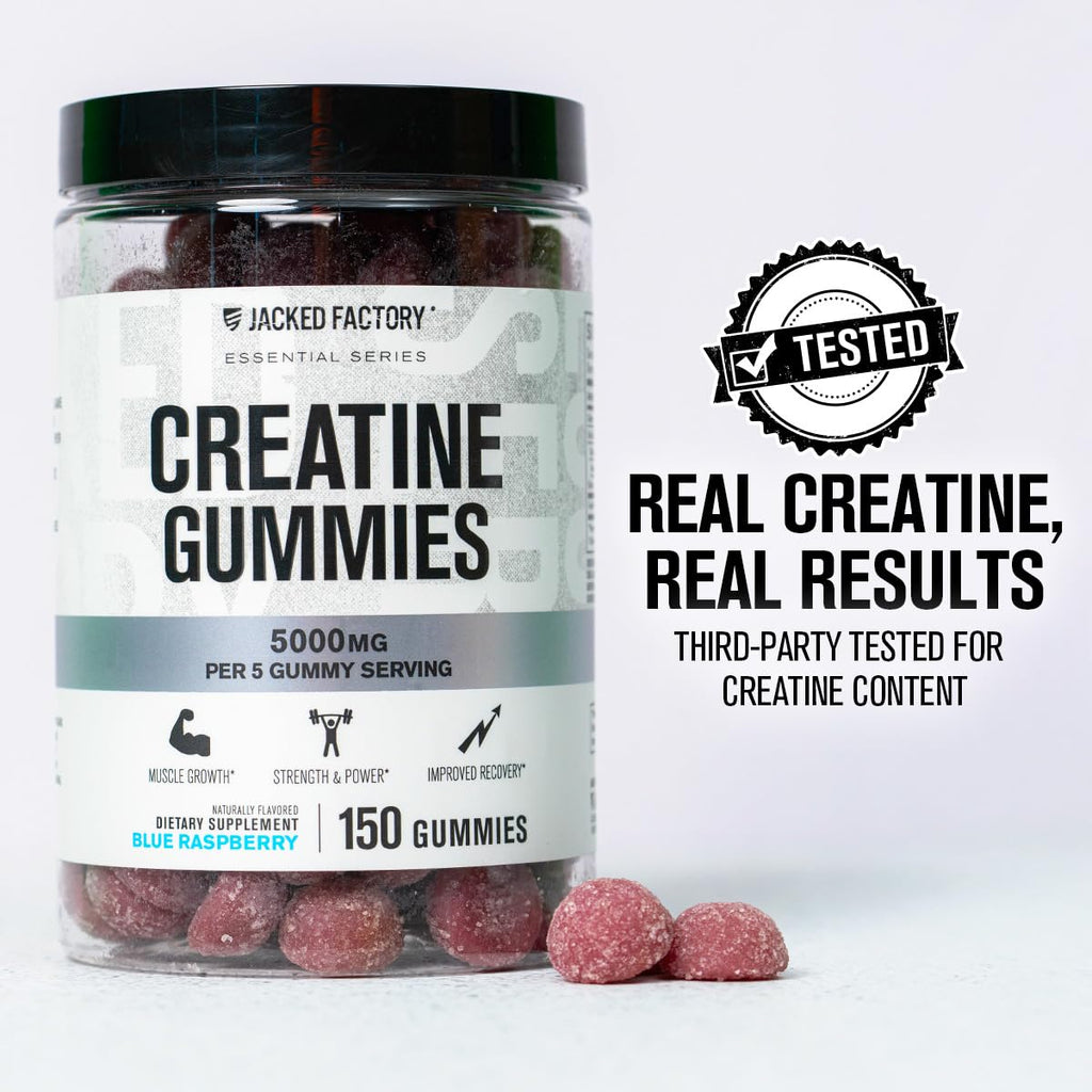 Jacked Factory Creatine Gummies 5g Daily Dose (1g per Gummy) - Creatine Gummy for Men and Women, Vegan-Friendly, Travel-Friendly, Third-Party Tested - 150 Gummies, Blue Raspberry Jacked Factory Au supplements