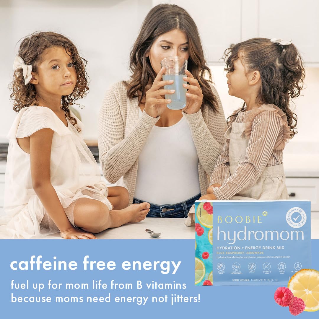 Boobie Hydromom Superfood Electrolyte Drink Mix, Blue Raspberry Lemonade | Refreshing Energy & Hydration Boost for Mamas | On-The-Go & Travel Essentials for Pregnancy,